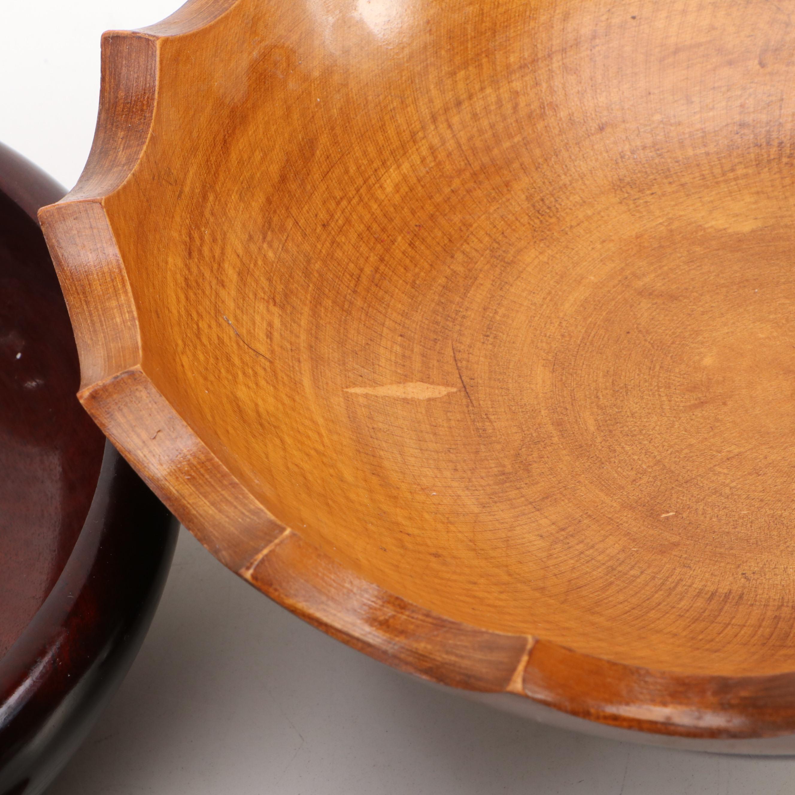 Danish Mid Century Modern Teak Candlesticks with Wooden Bowls, Vintage