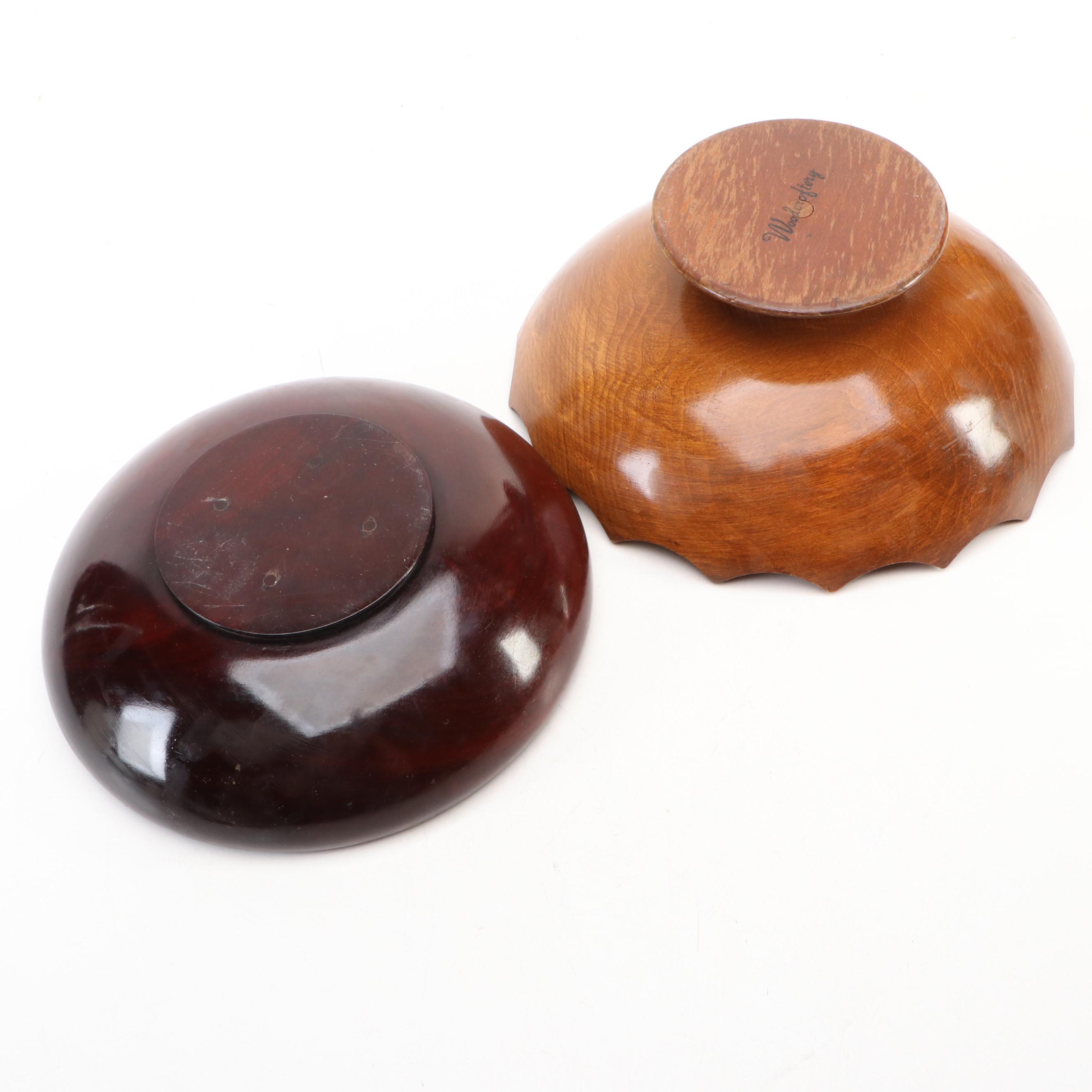 Danish Mid Century Modern Teak Candlesticks with Wooden Bowls, Vintage