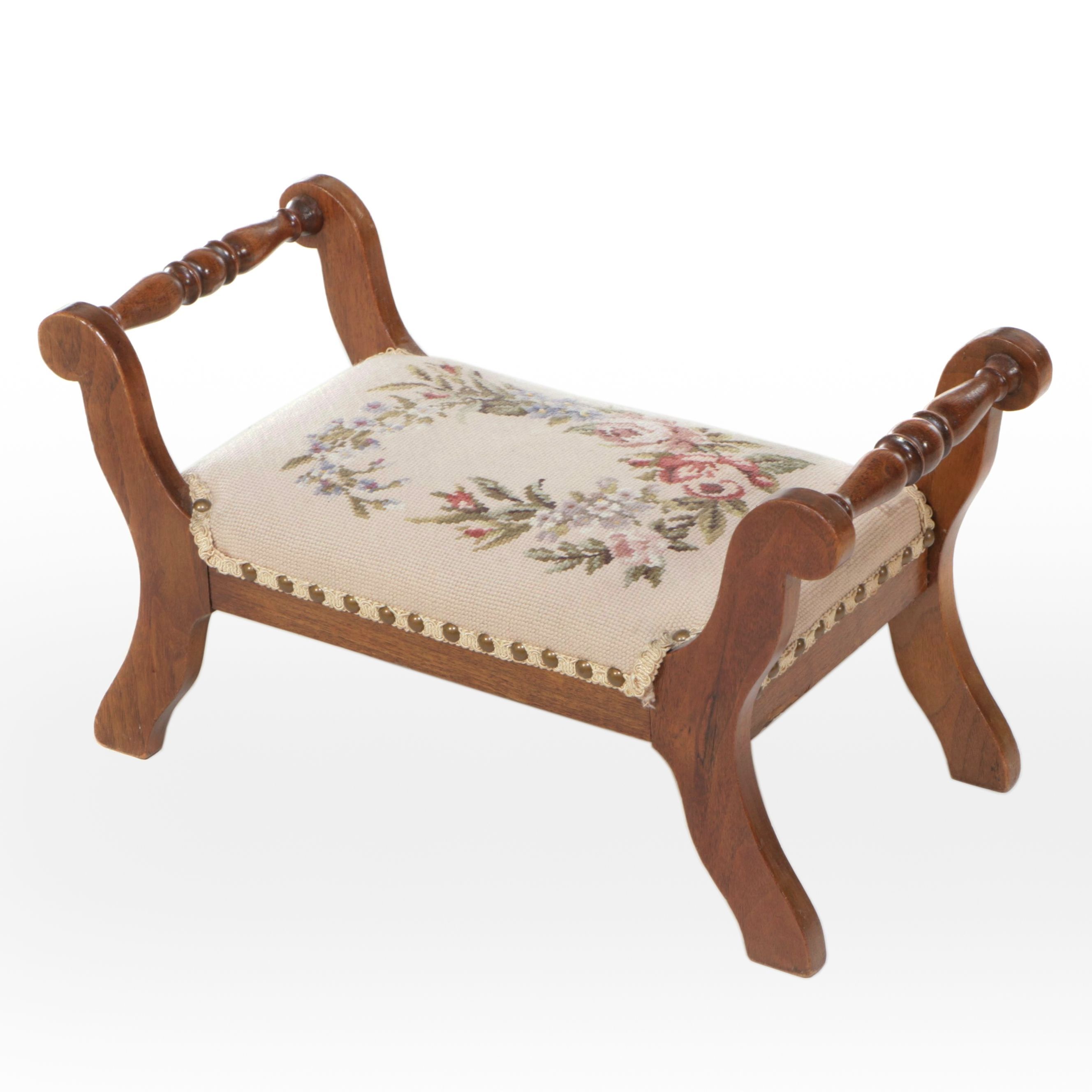 Victorian Style Wooden Framed Needlepoint Footstool