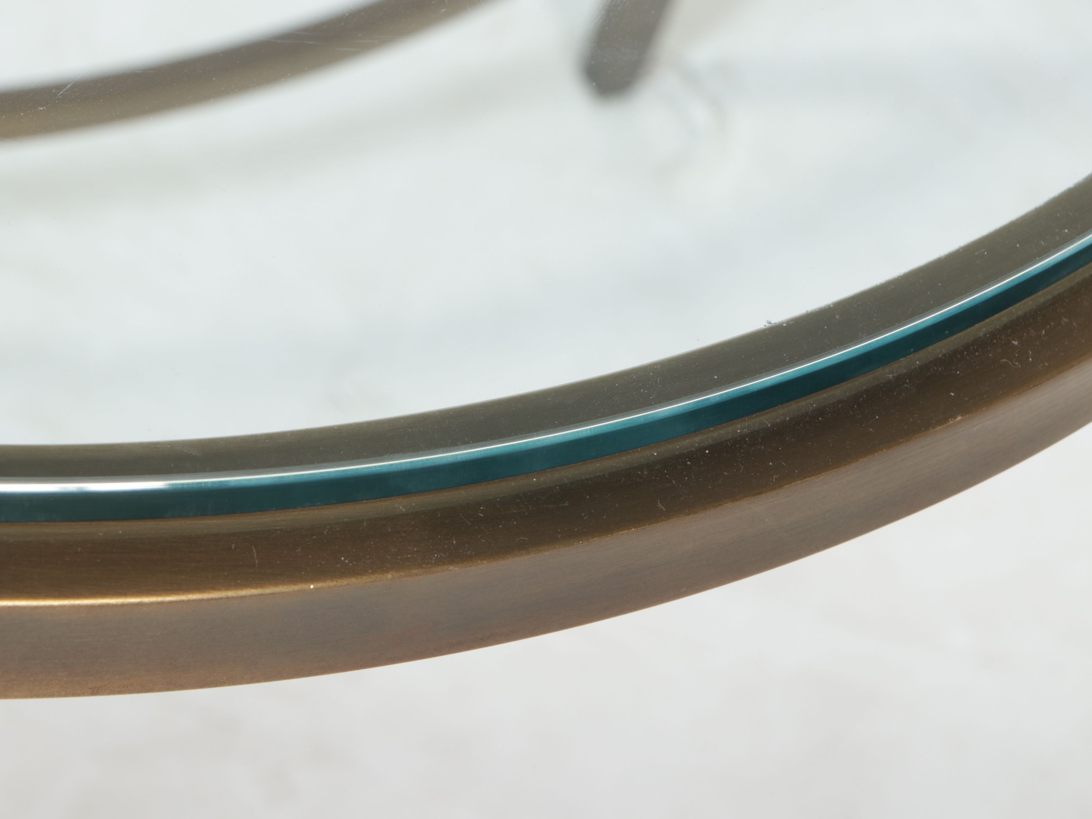 Hollywood Regency Style Oval Glass Coffee Table with Brass Finish Frame