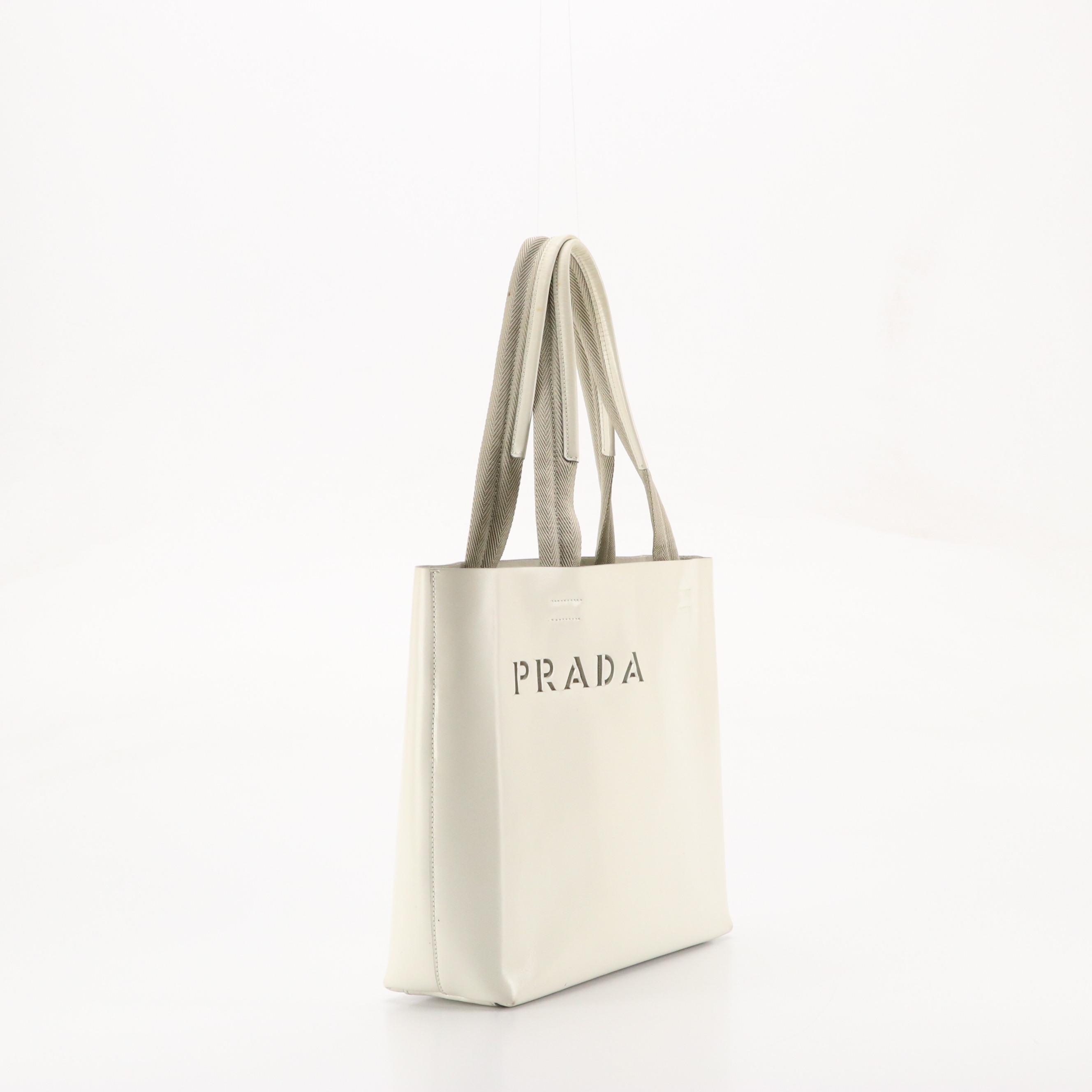 Prada Laser-Cut Smooth Leather Tote with Flap Pouch