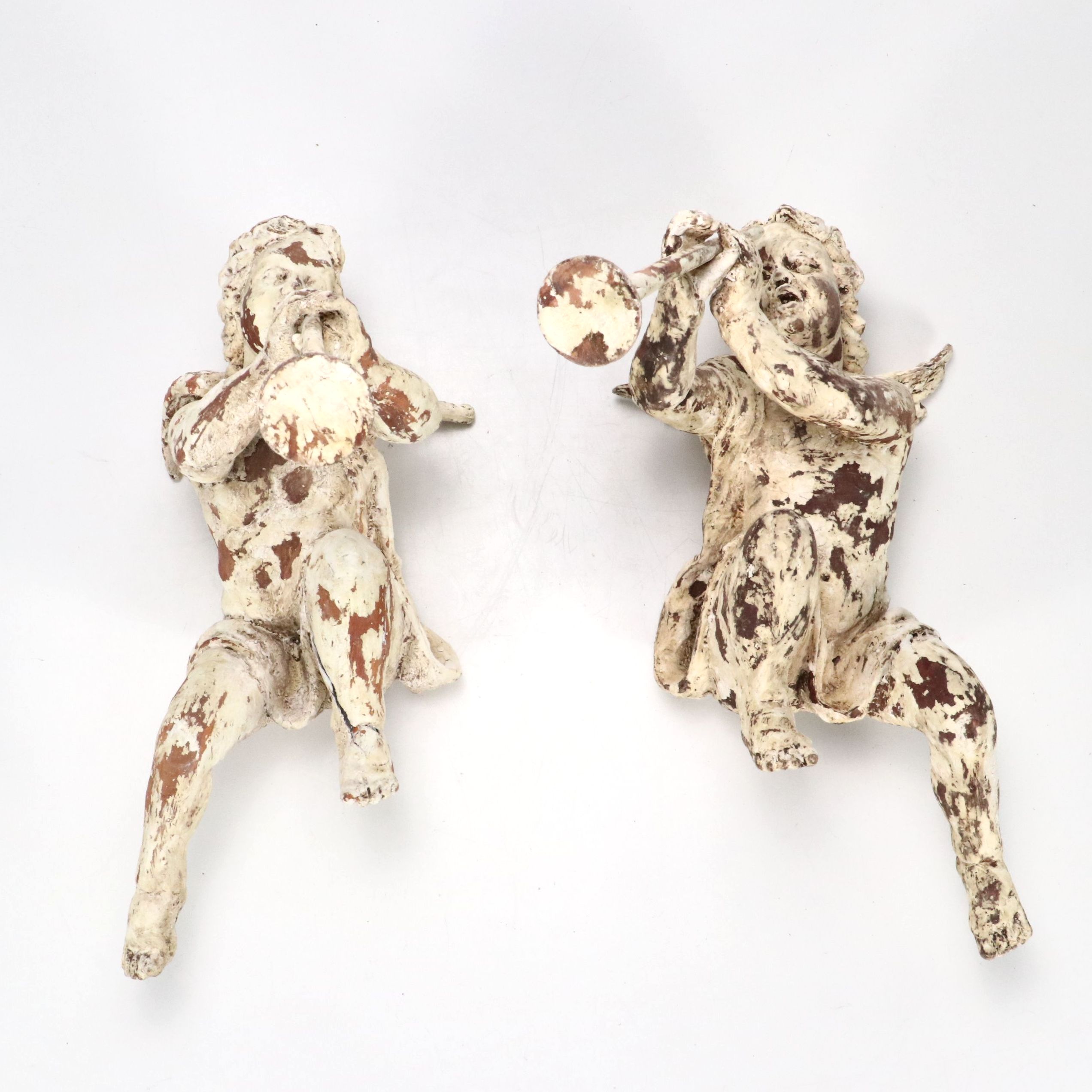 Baroque Revival Style Plaster Putti with Trumpets