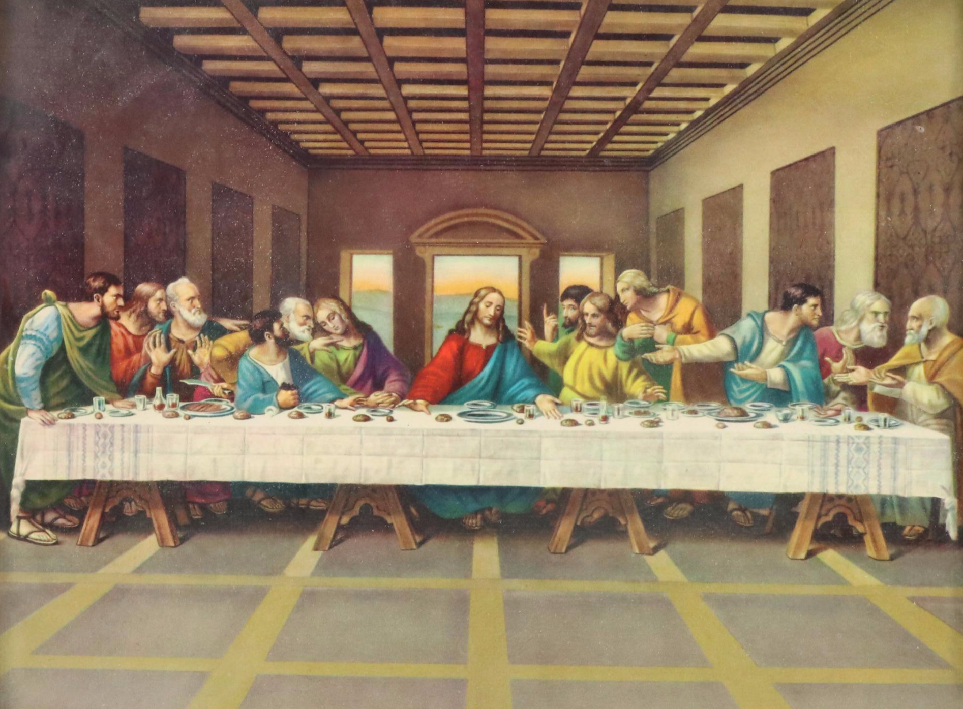 After Leonardo da Vinci Textured Offset Lithograph "The Last Supper"