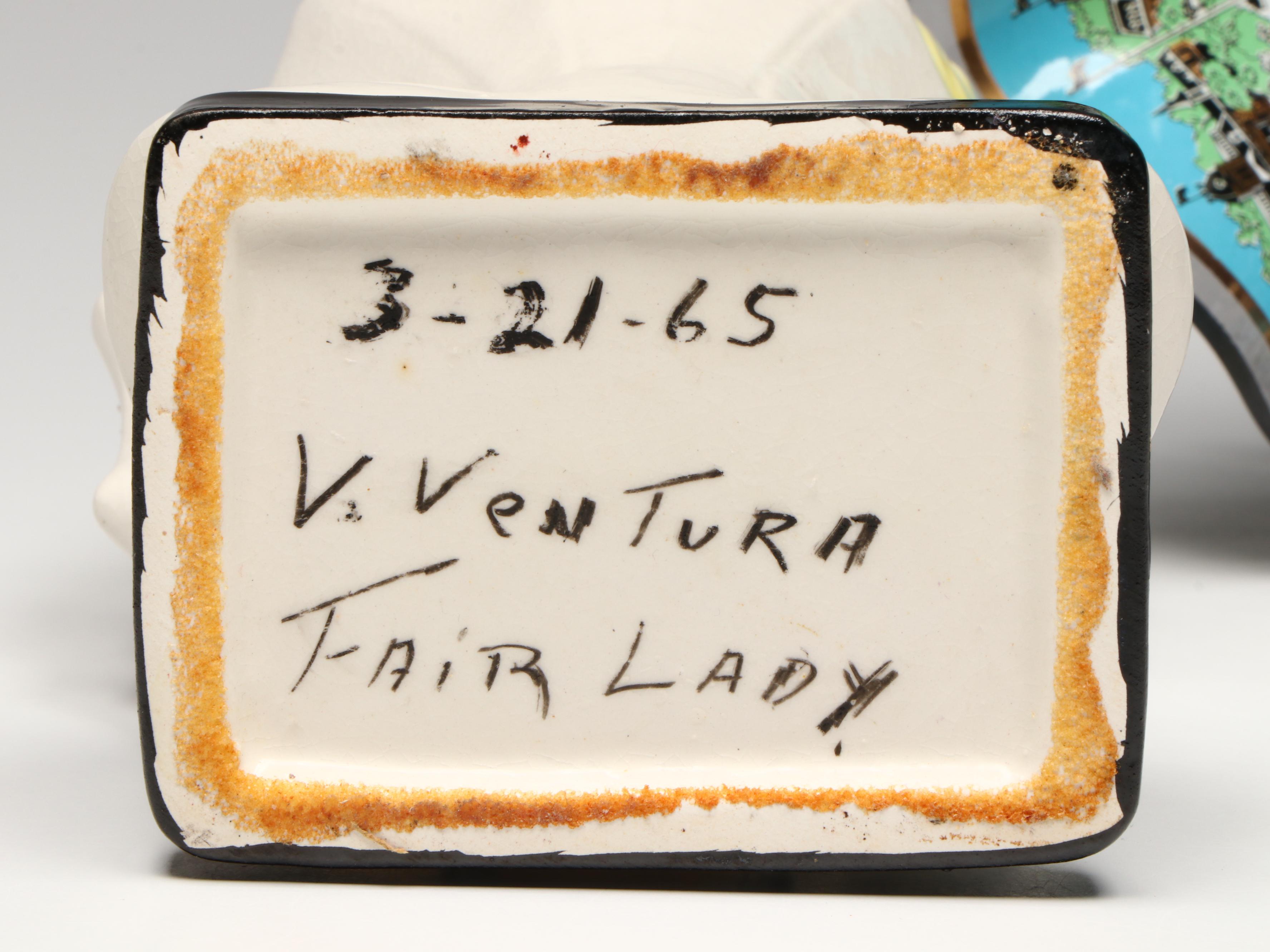 Vintage Lady Head Vase with Walt Disney World Souvenir Glass Bowls