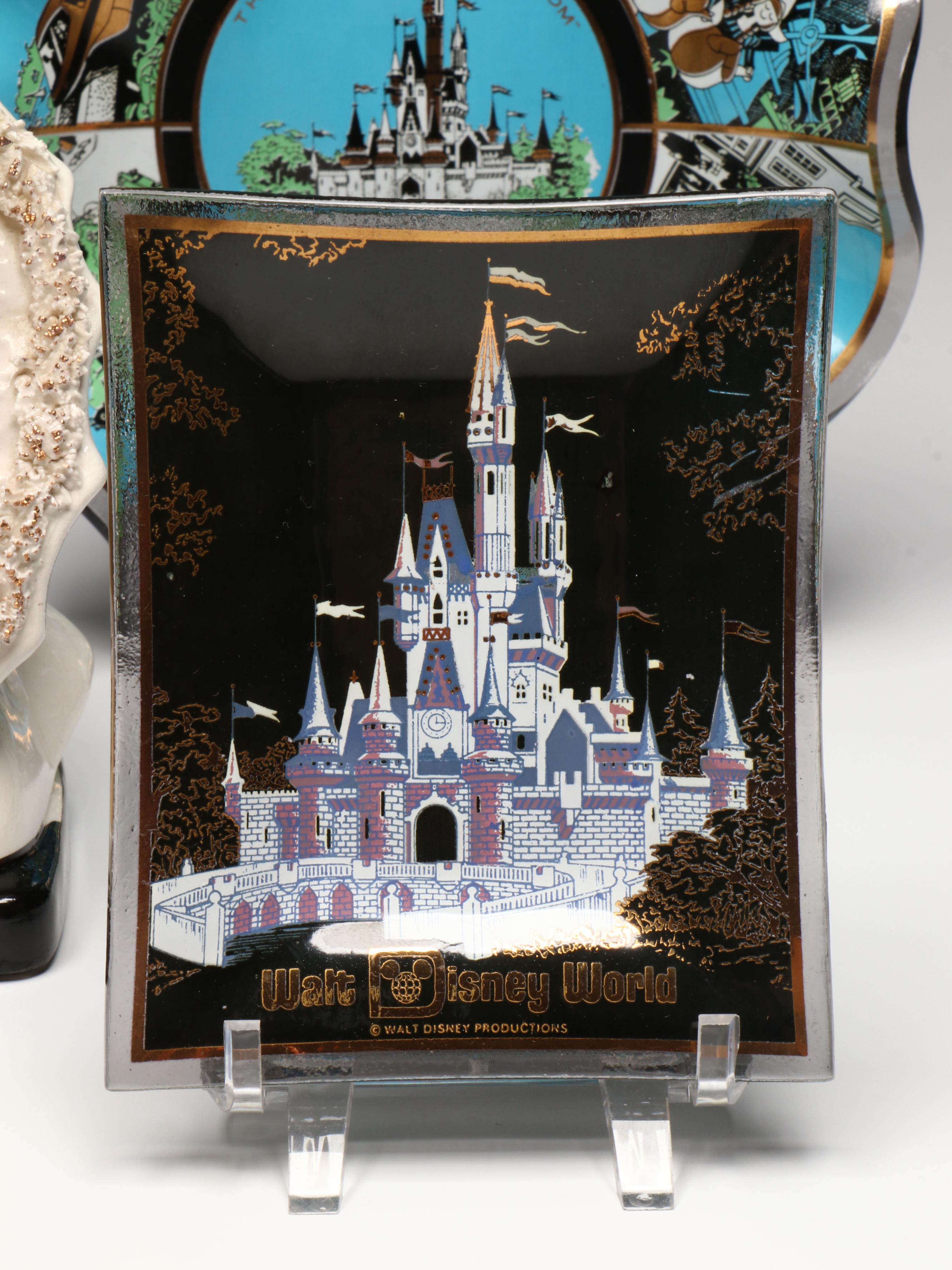 Vintage Lady Head Vase with Walt Disney World Souvenir Glass Bowls