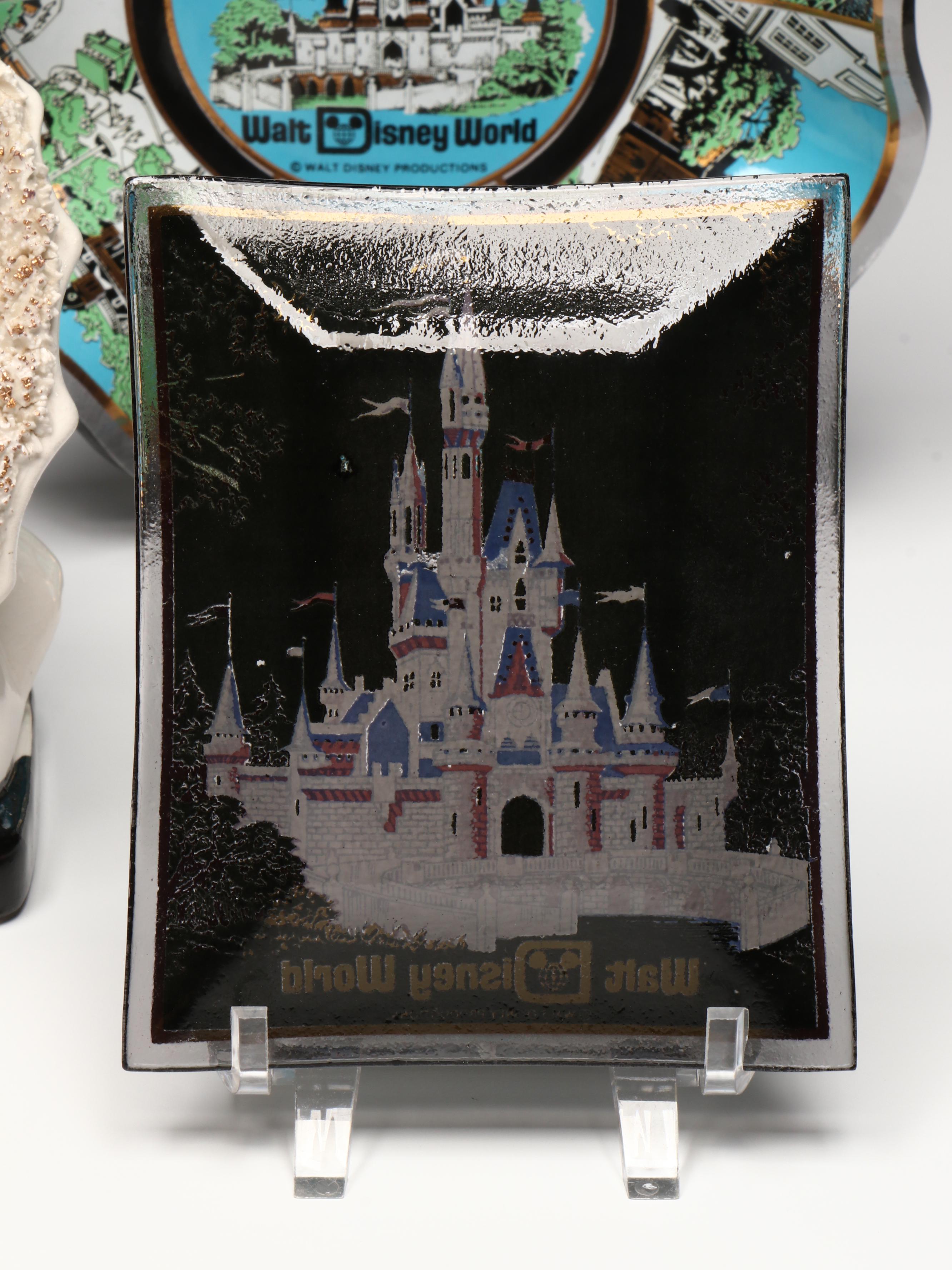 Vintage Lady Head Vase with Walt Disney World Souvenir Glass Bowls