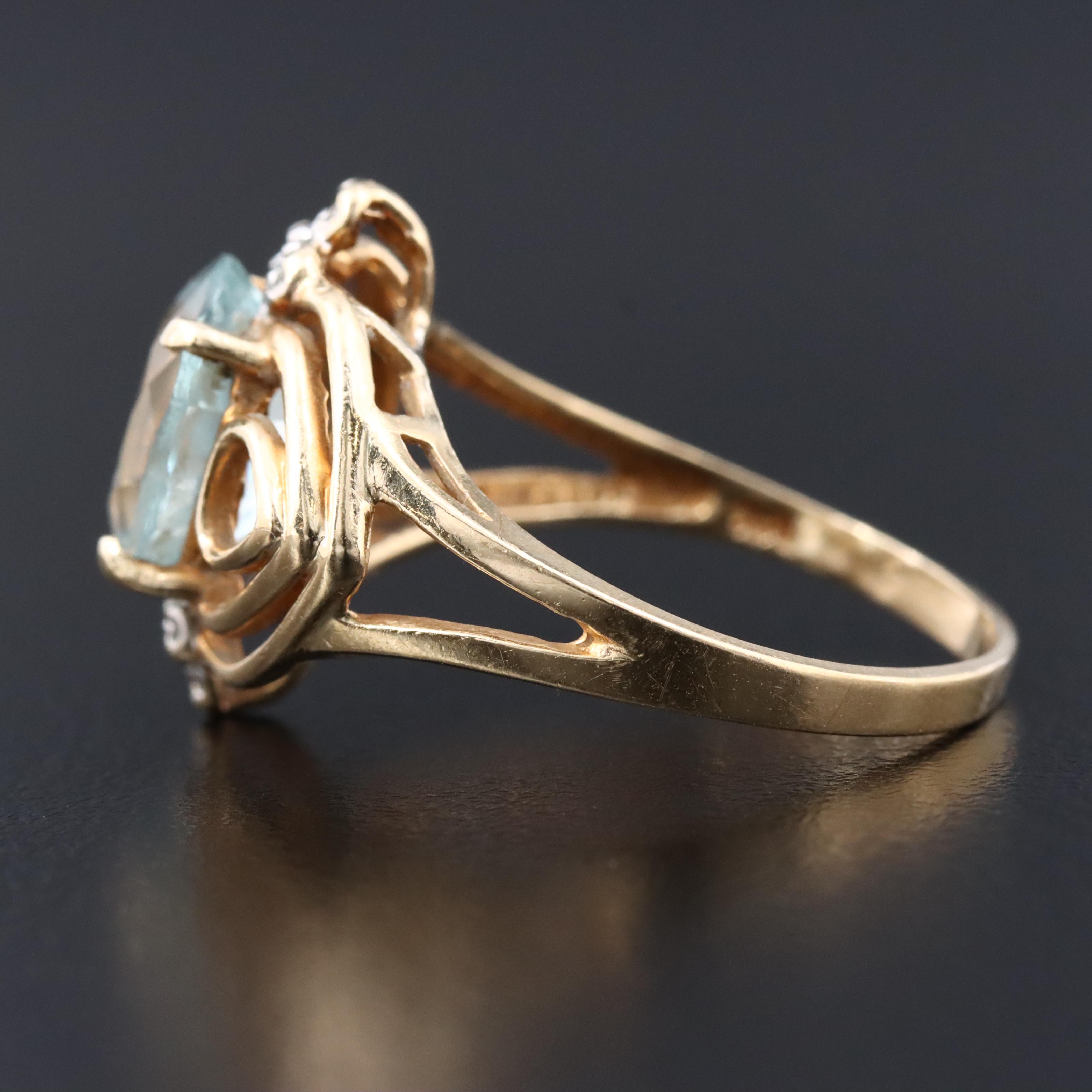 14K Aquamarine and Diamond Ring
