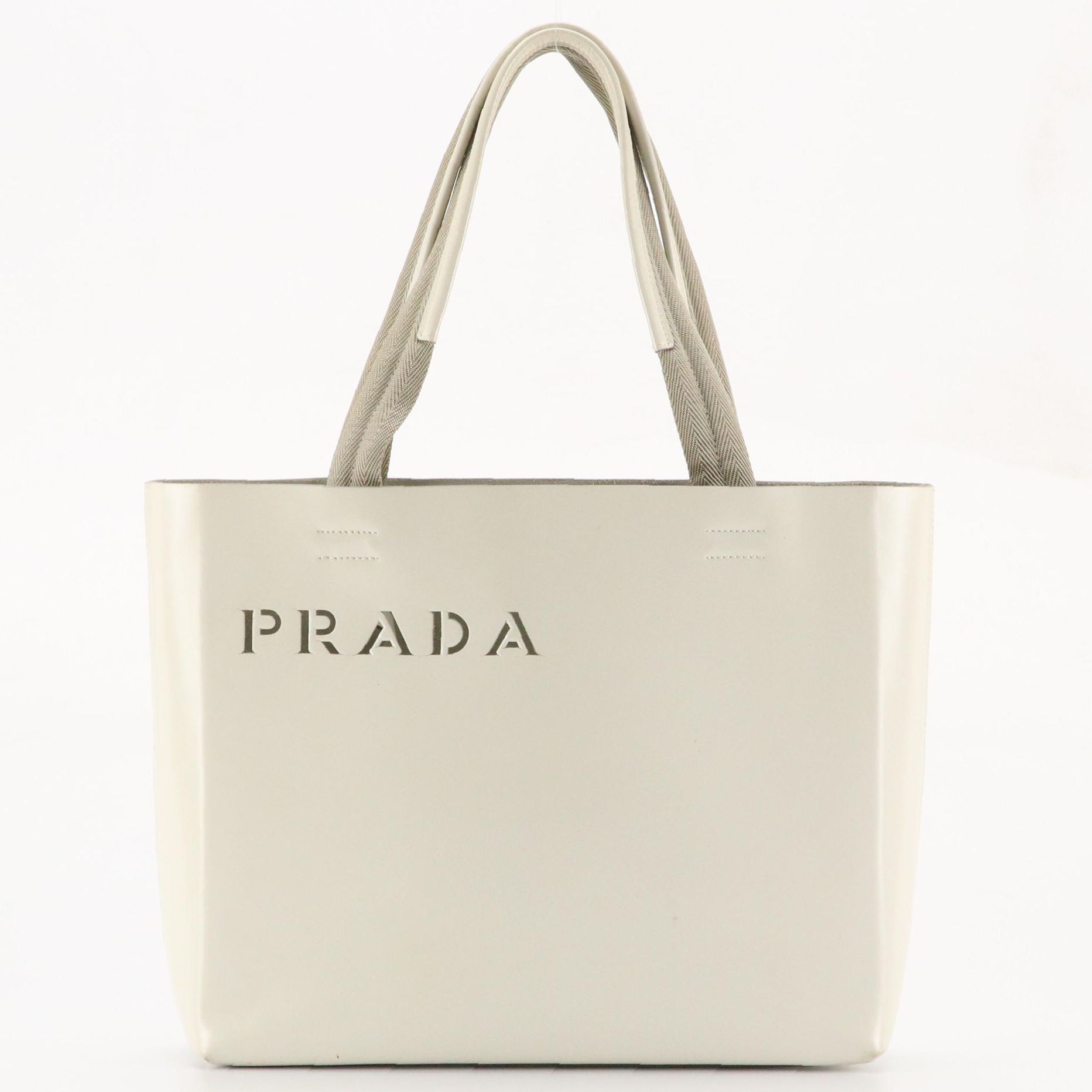Prada Laser-Cut Smooth Leather Tote with Flap Pouch