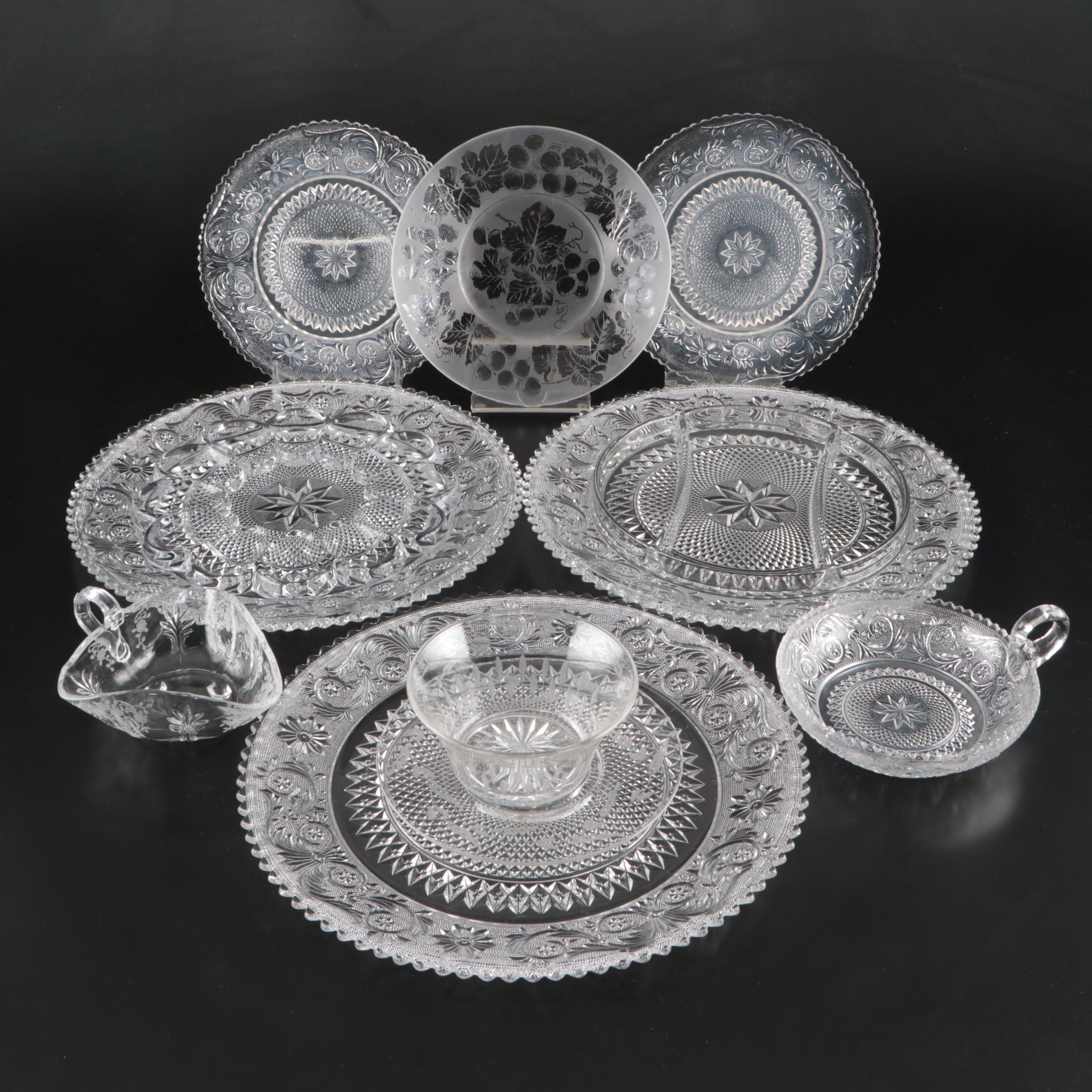 Duncan & Miller "Sandwich Clear" and Other Glass Serving Pieces, 20th Century