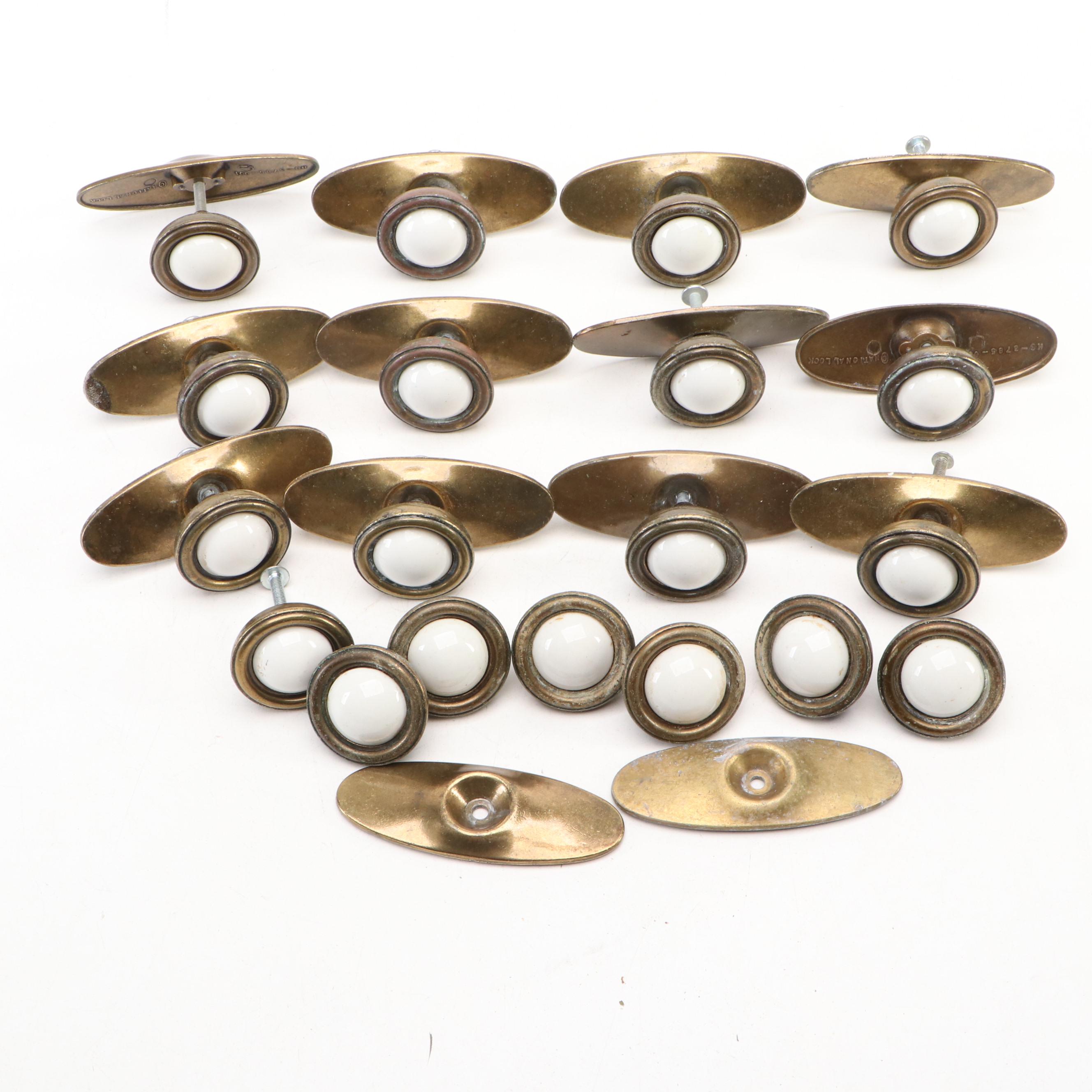Ceramic and Brass Finish "Bull's Eye" Drawer Pulls