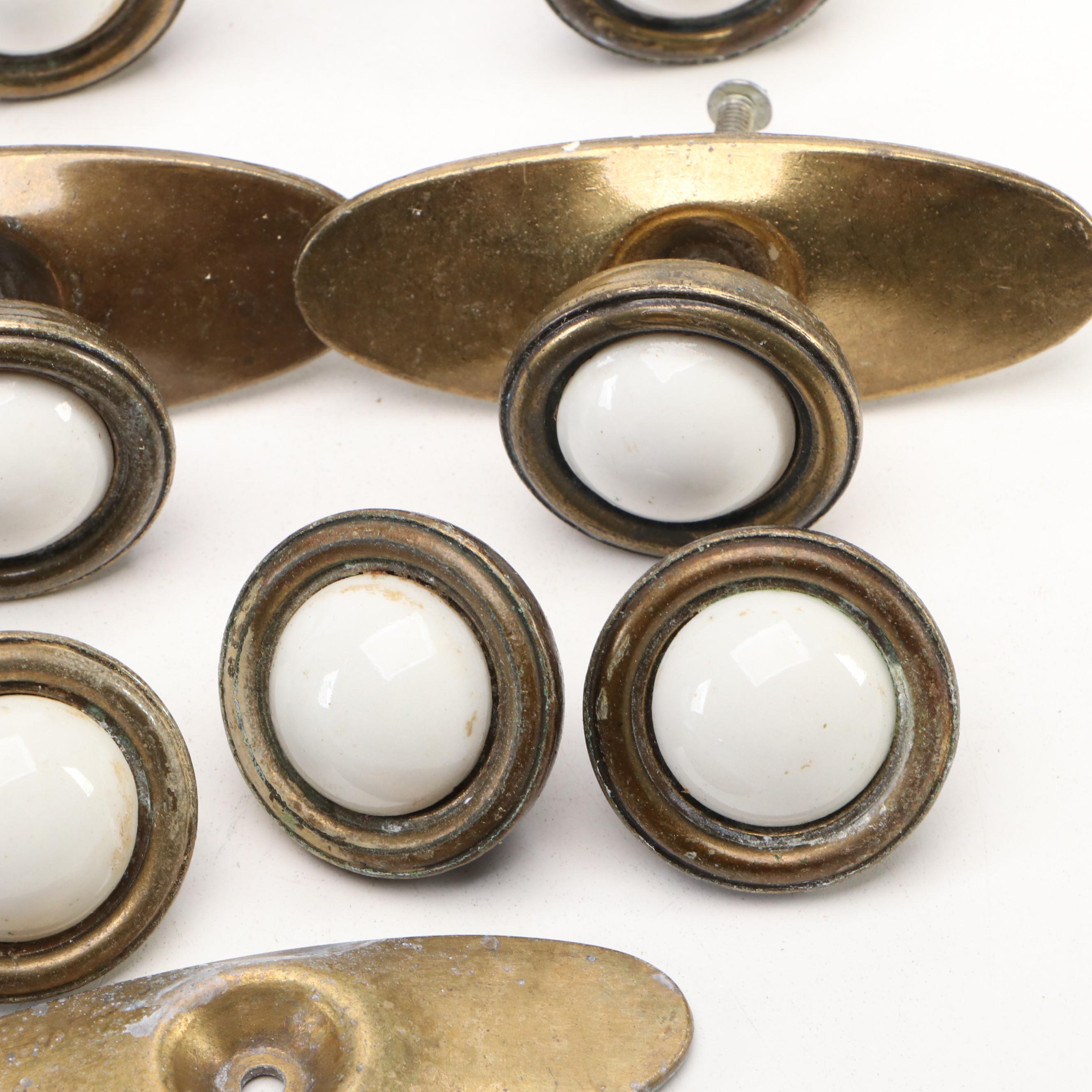 Ceramic and Brass Finish "Bull's Eye" Drawer Pulls