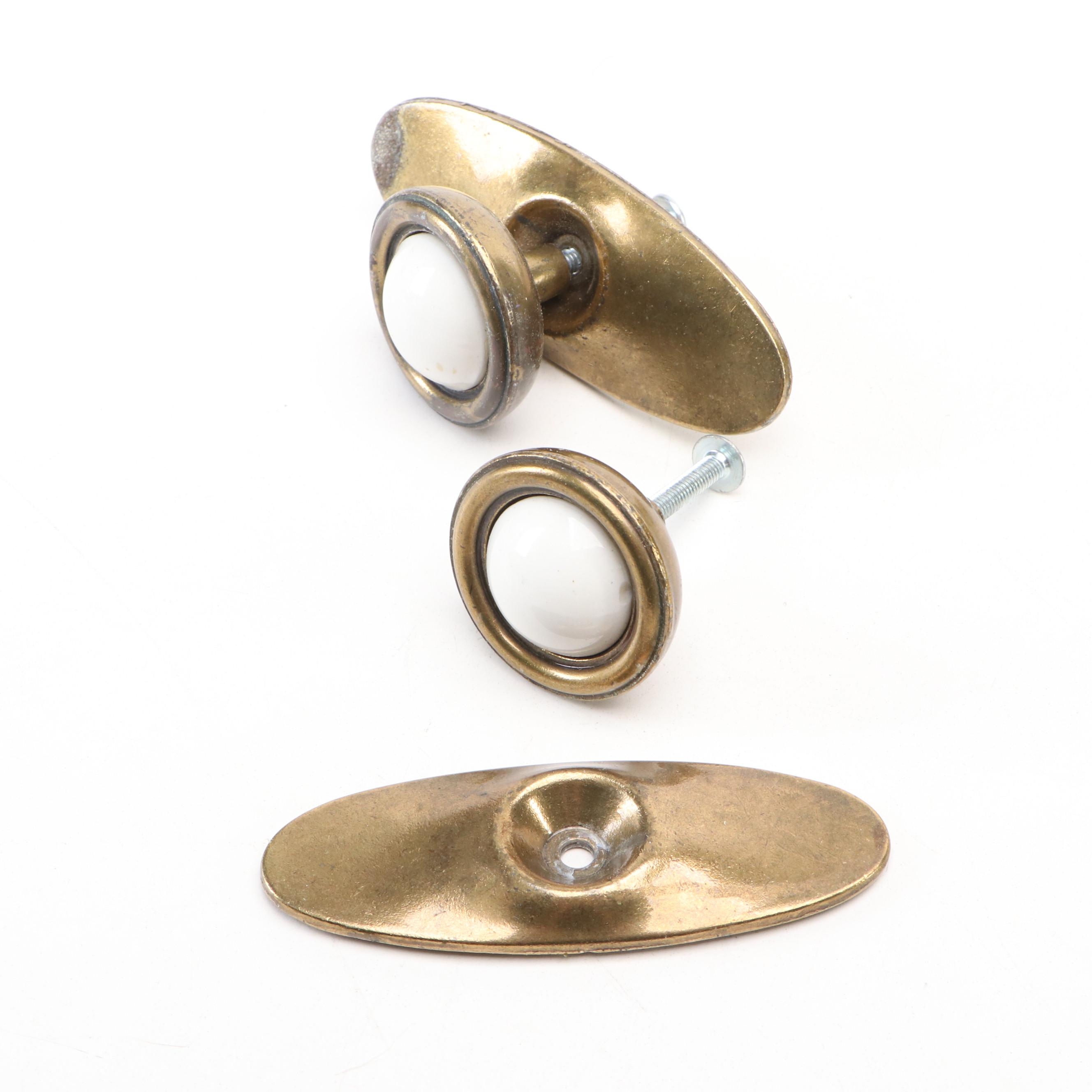 Ceramic and Brass Finish "Bull's Eye" Drawer Pulls