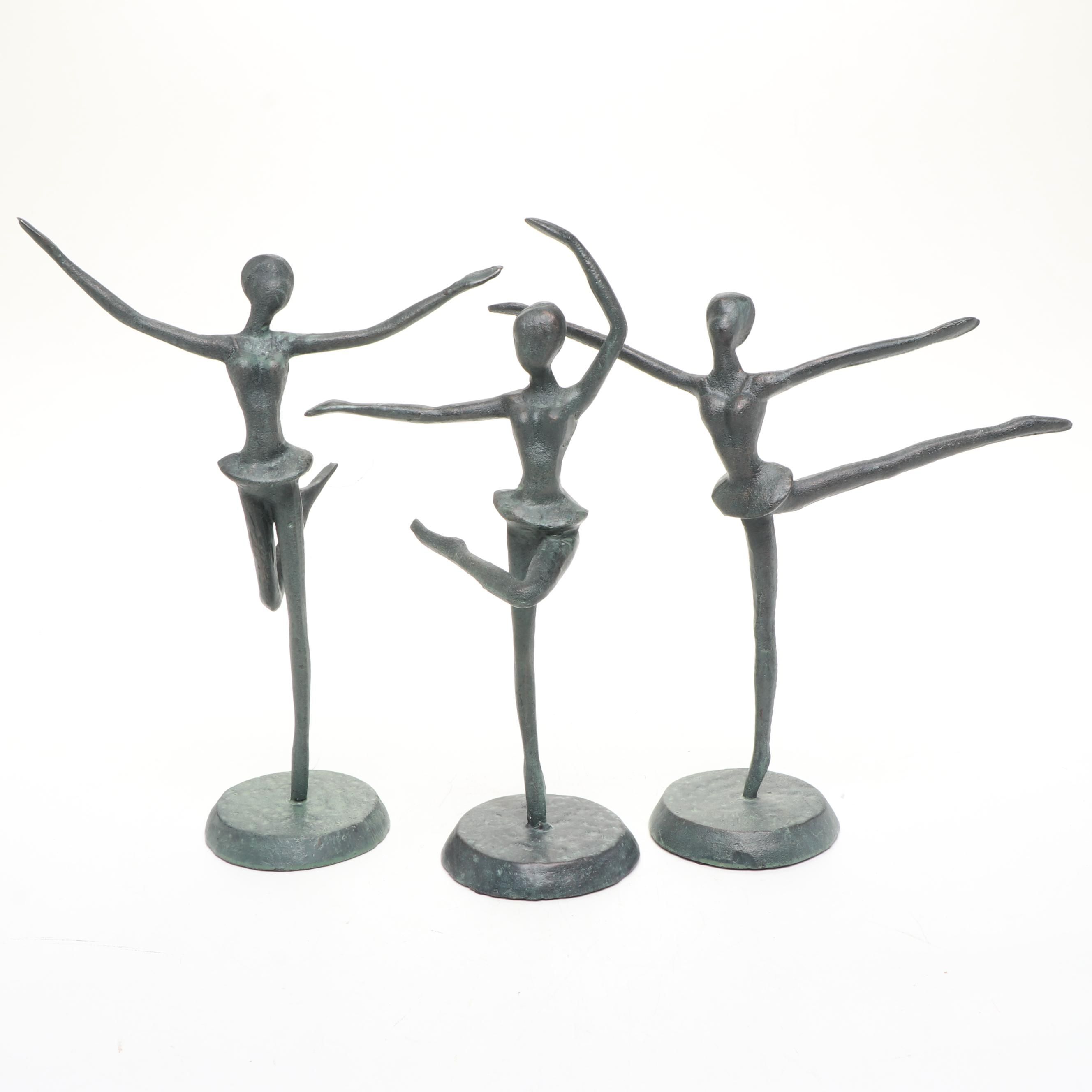 Brutalist Style Cast Metal Dancing Ballerinas on Stands