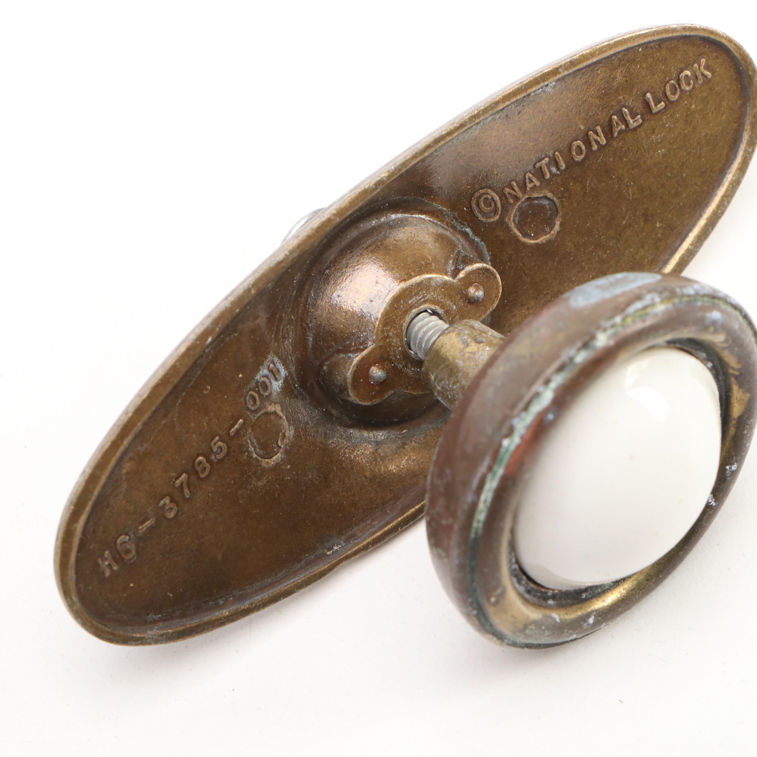 Ceramic and Brass Finish "Bull's Eye" Drawer Pulls