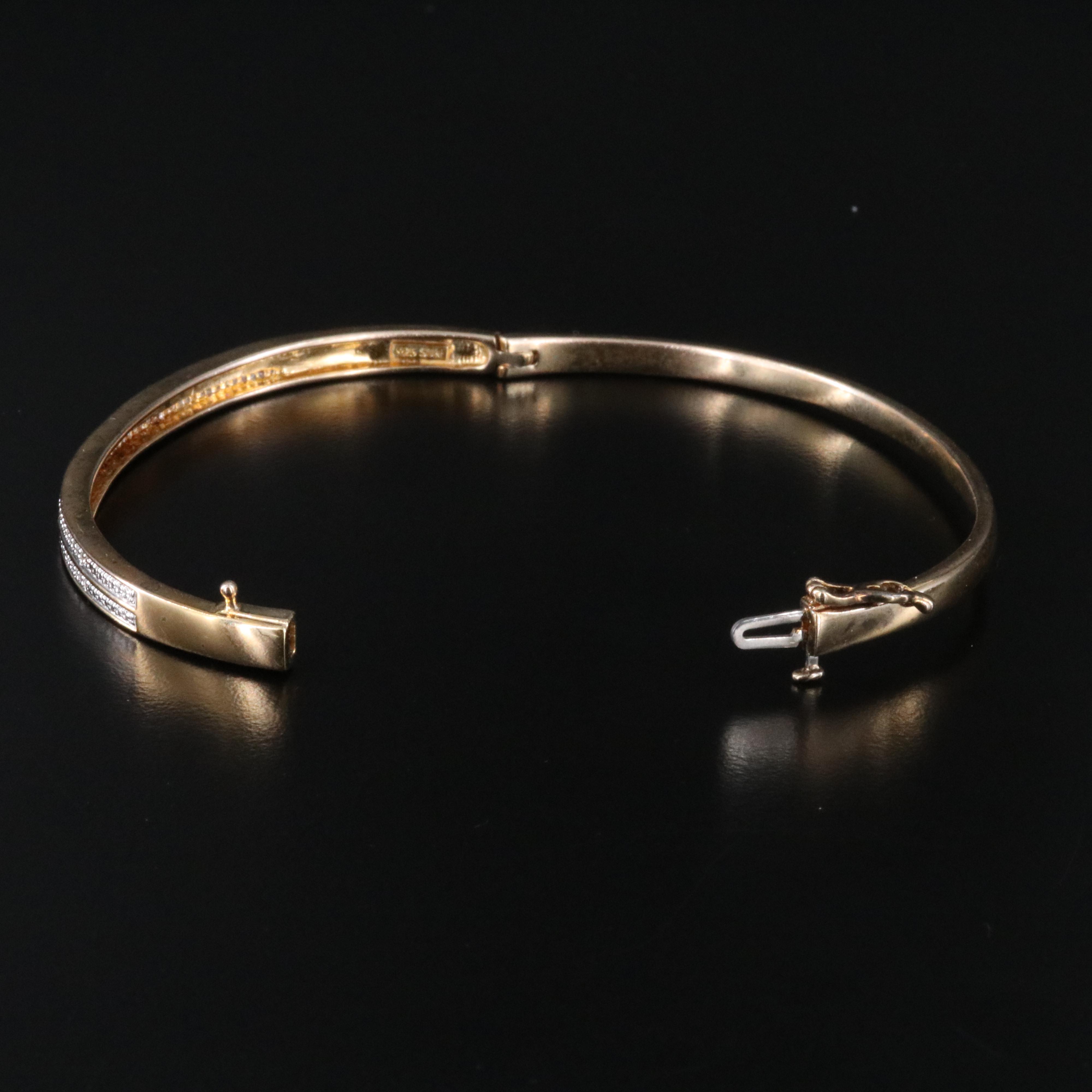 Sterling Diamond Hinged Bangle Bracelet