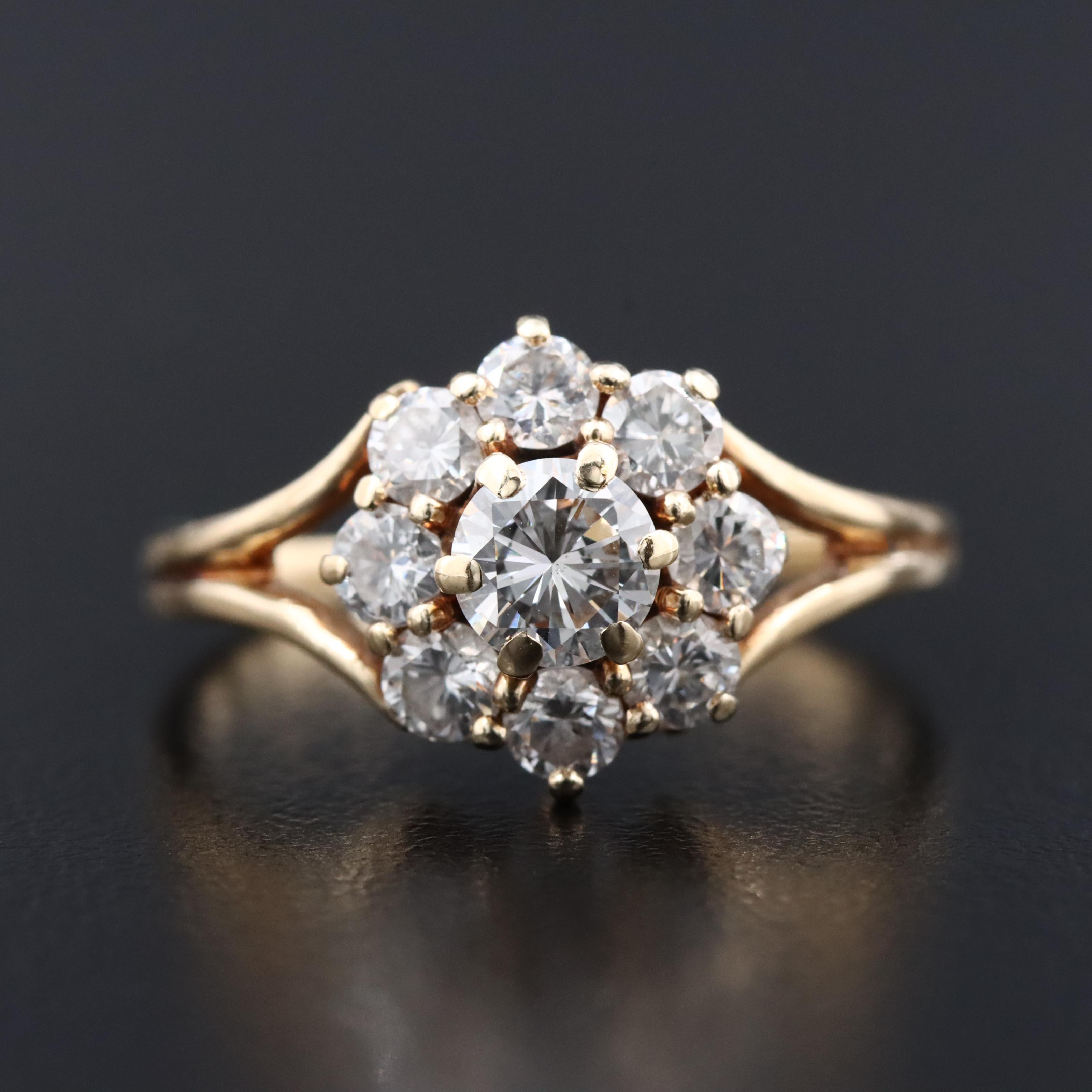 14K 1.26 CTW Diamond Cluster Ring