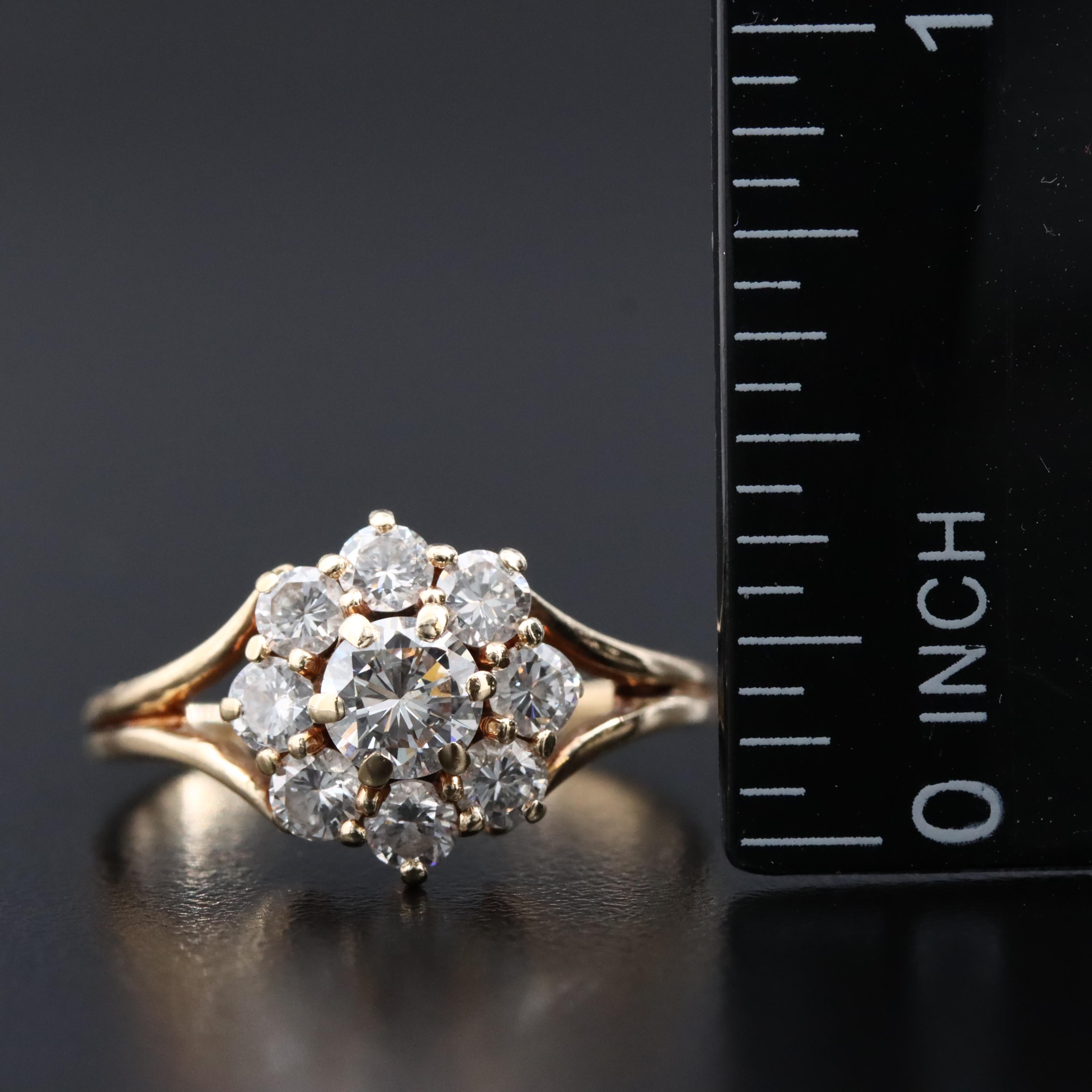 14K 1.26 CTW Diamond Cluster Ring