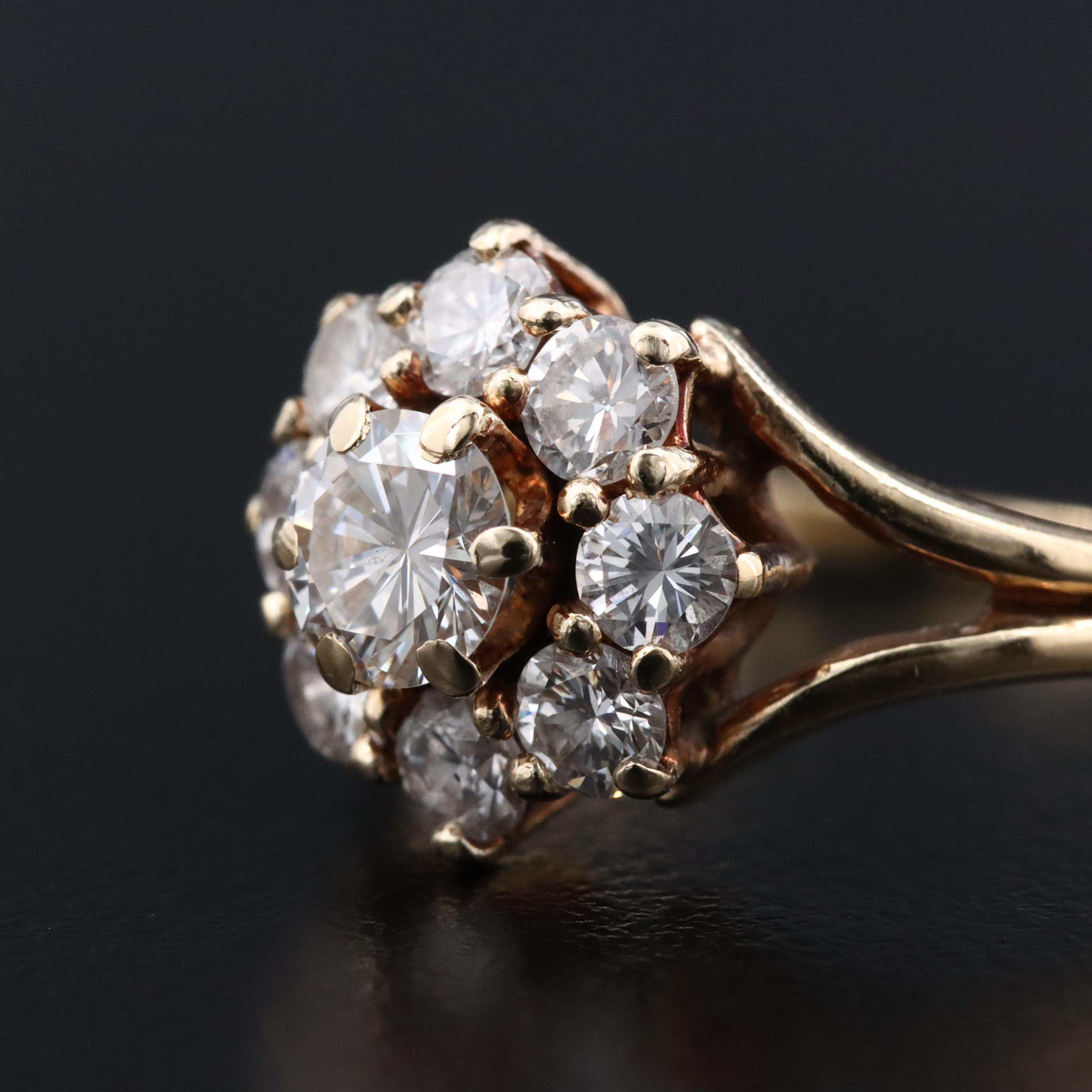 14K 1.26 CTW Diamond Cluster Ring