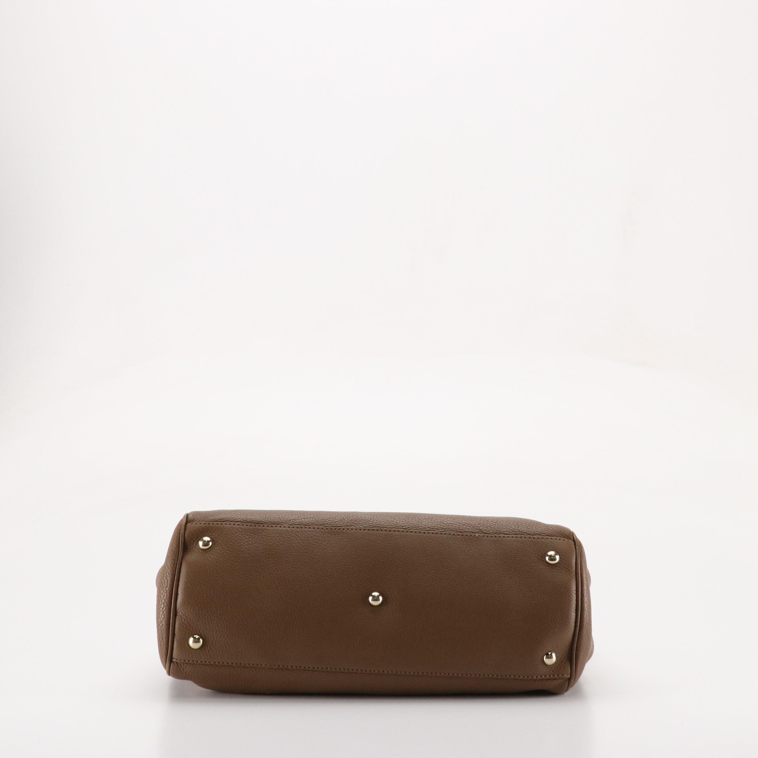 Gucci Bamboo Handle Shopper Tote in Brown Grained Calfskin Leather