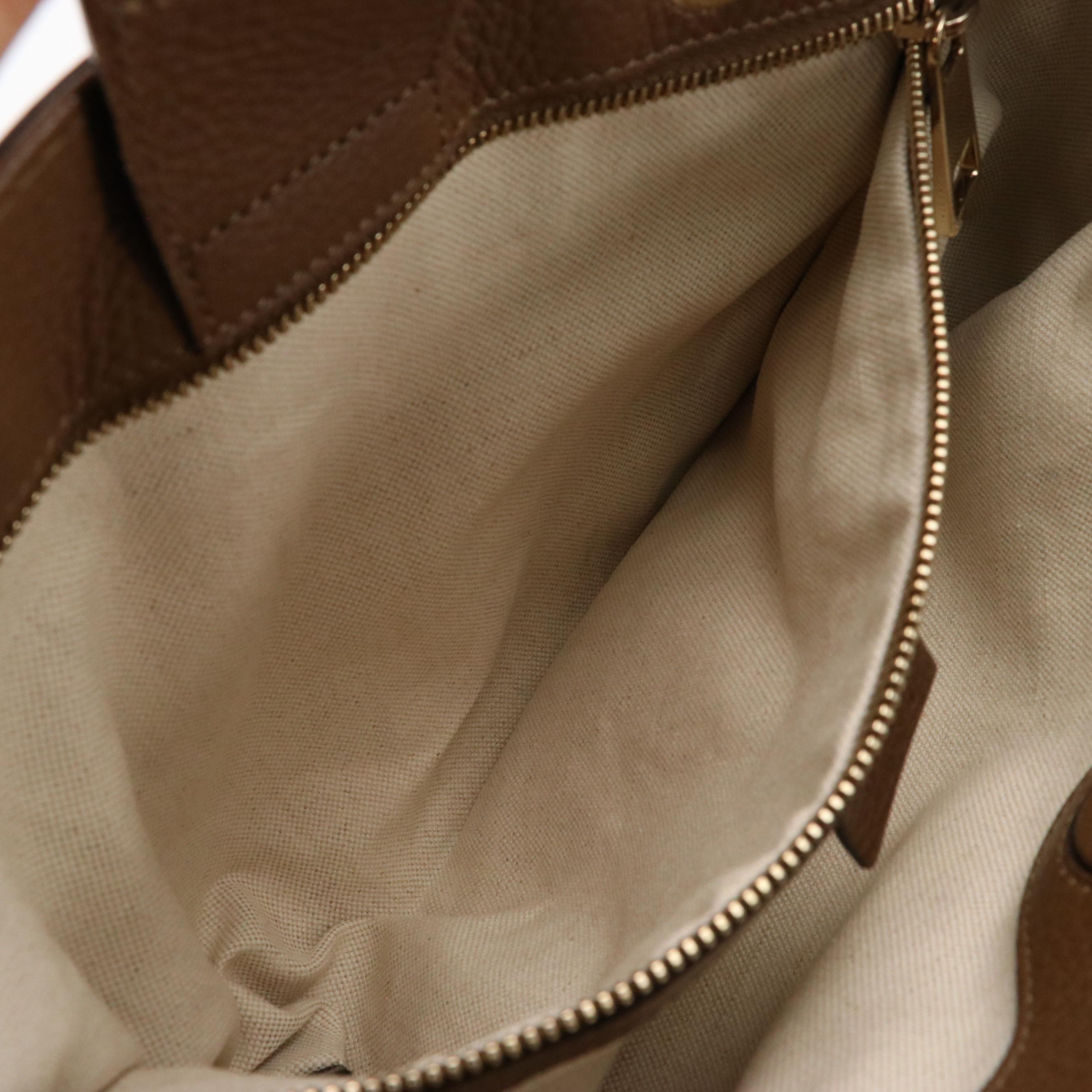 Gucci Bamboo Handle Shopper Tote in Brown Grained Calfskin Leather