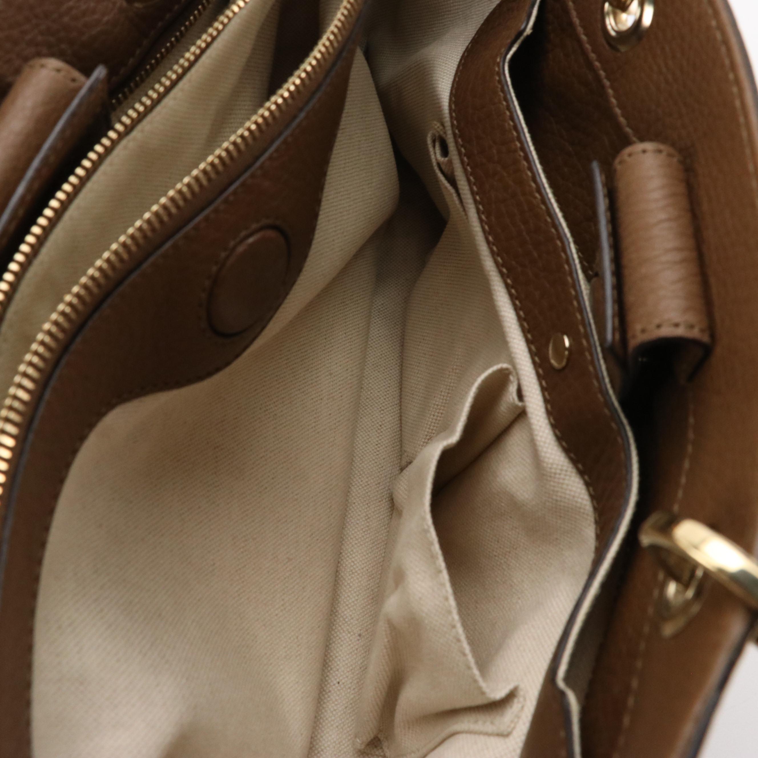 Gucci Bamboo Handle Shopper Tote in Brown Grained Calfskin Leather