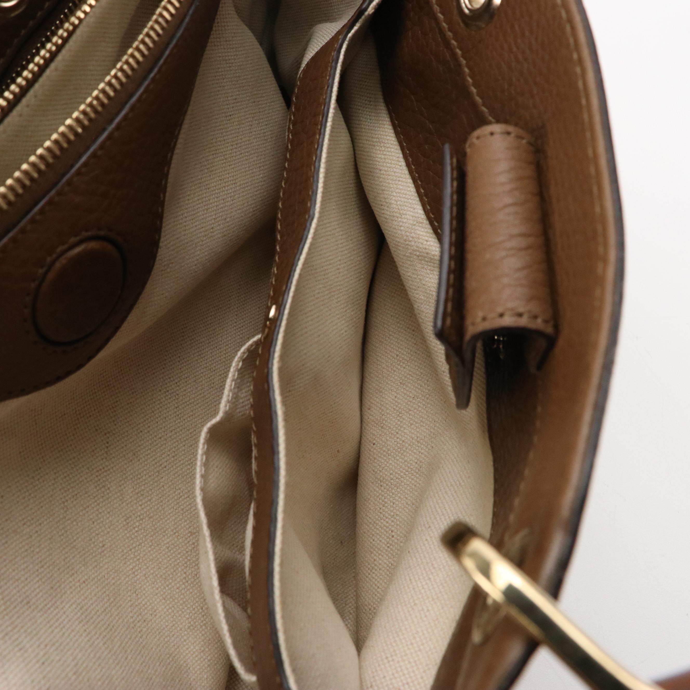 Gucci Bamboo Handle Shopper Tote in Brown Grained Calfskin Leather