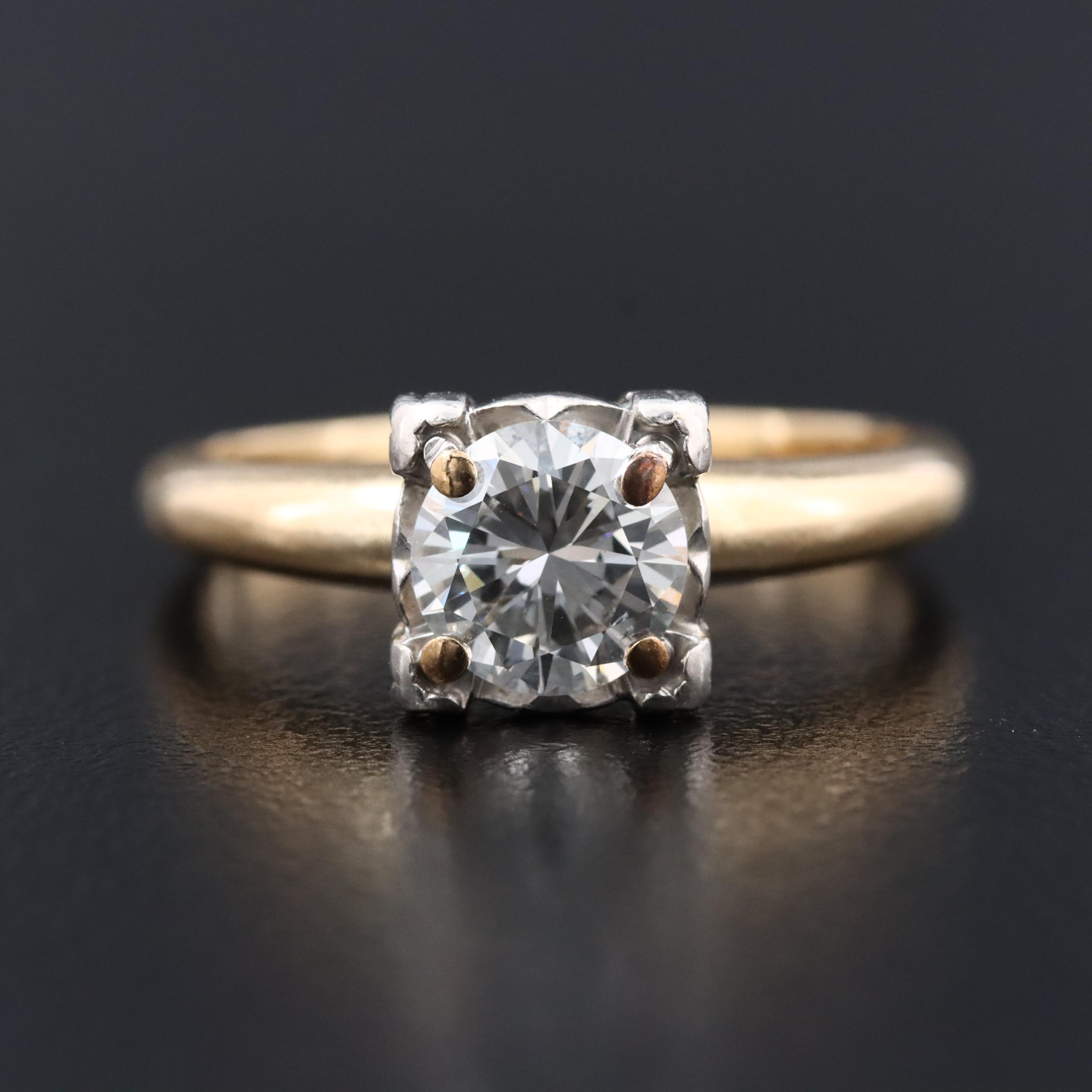 Vintage 14K 1.06 CT Diamond Solitaire Ring with Palladium Accent