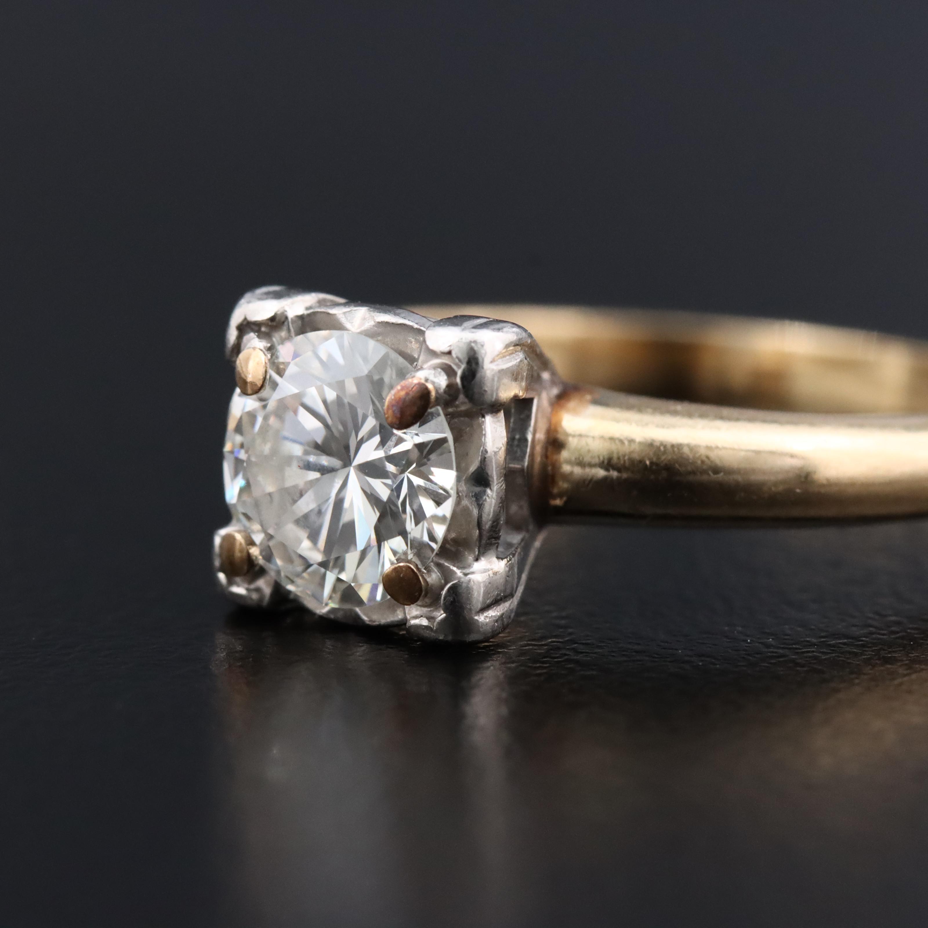 Vintage 14K 1.06 CT Diamond Solitaire Ring with Palladium Accent