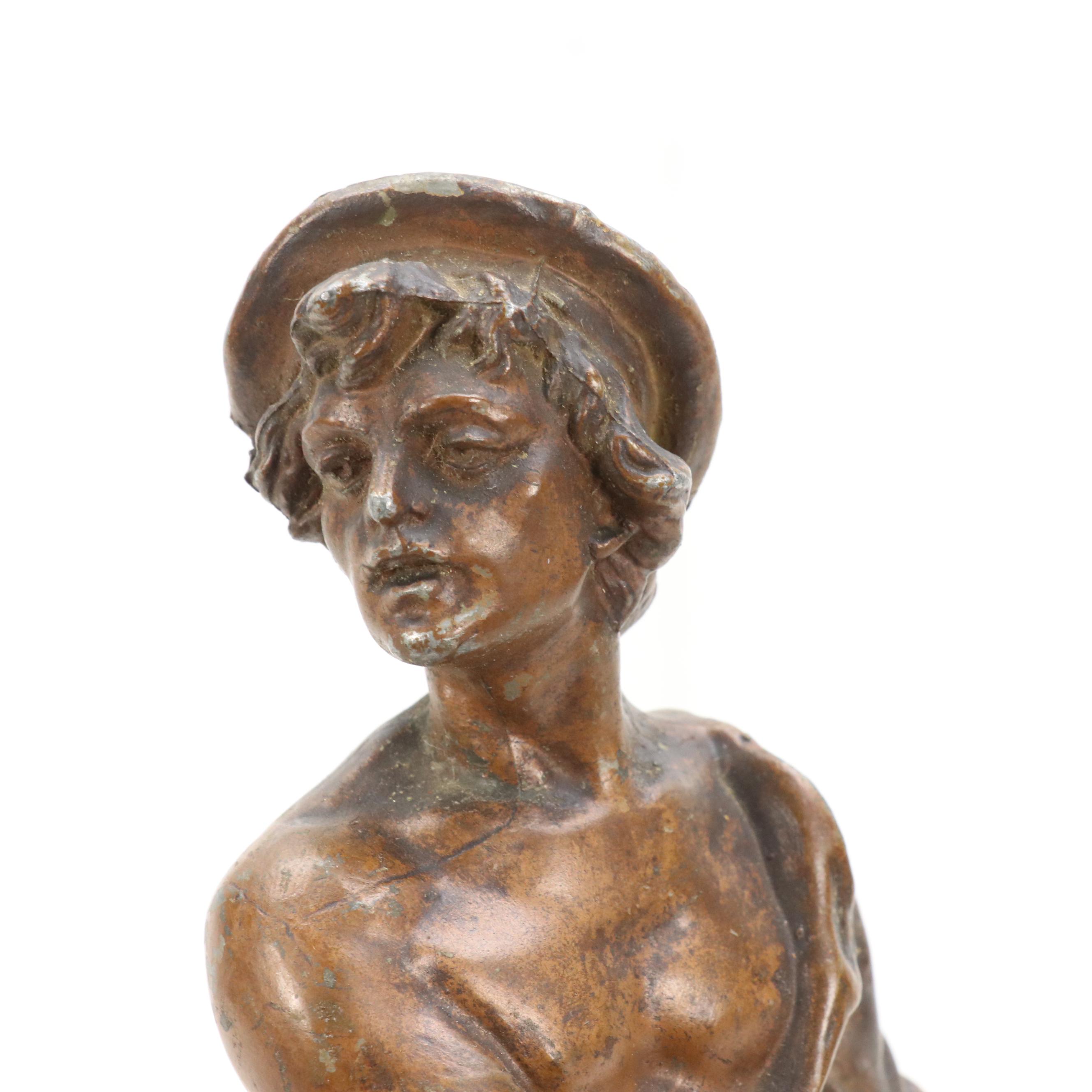 French School Painted Cast Spelter Sculpture "Le Secours," 20th C.
