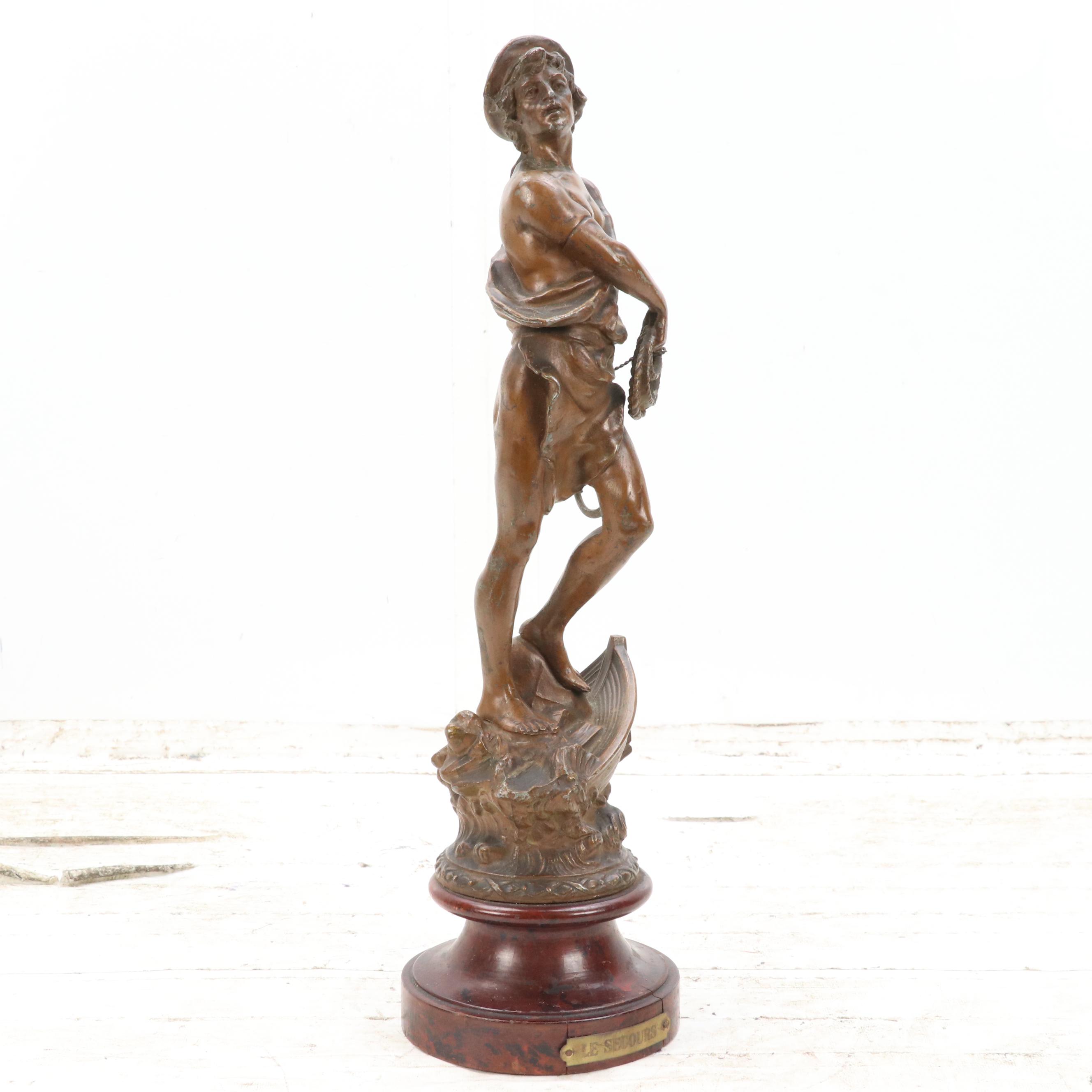 French School Painted Cast Spelter Sculpture "Le Secours," 20th C.