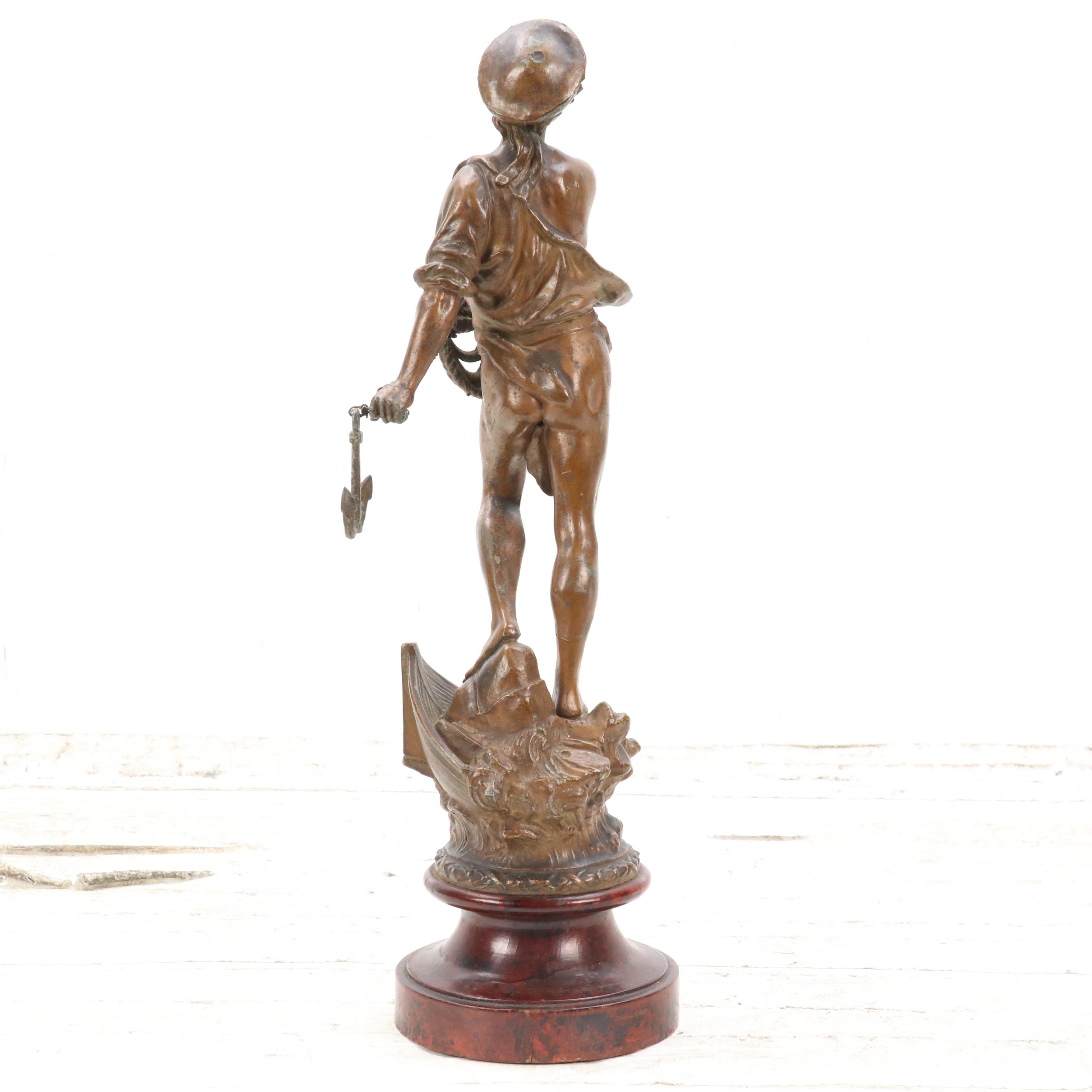 French School Painted Cast Spelter Sculpture "Le Secours," 20th C.