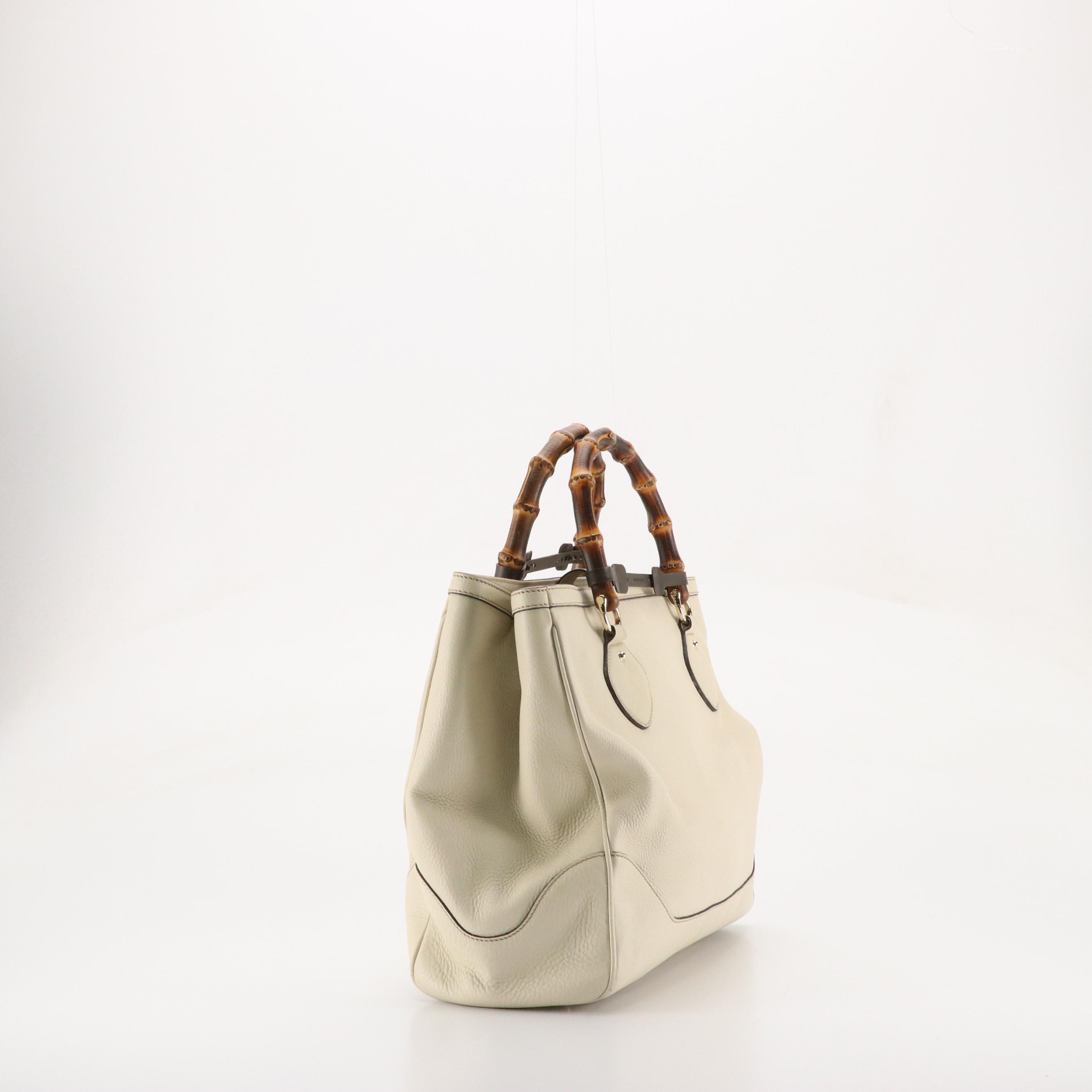 Gucci Bamboo Handle Calfskin Grain Leather Tote