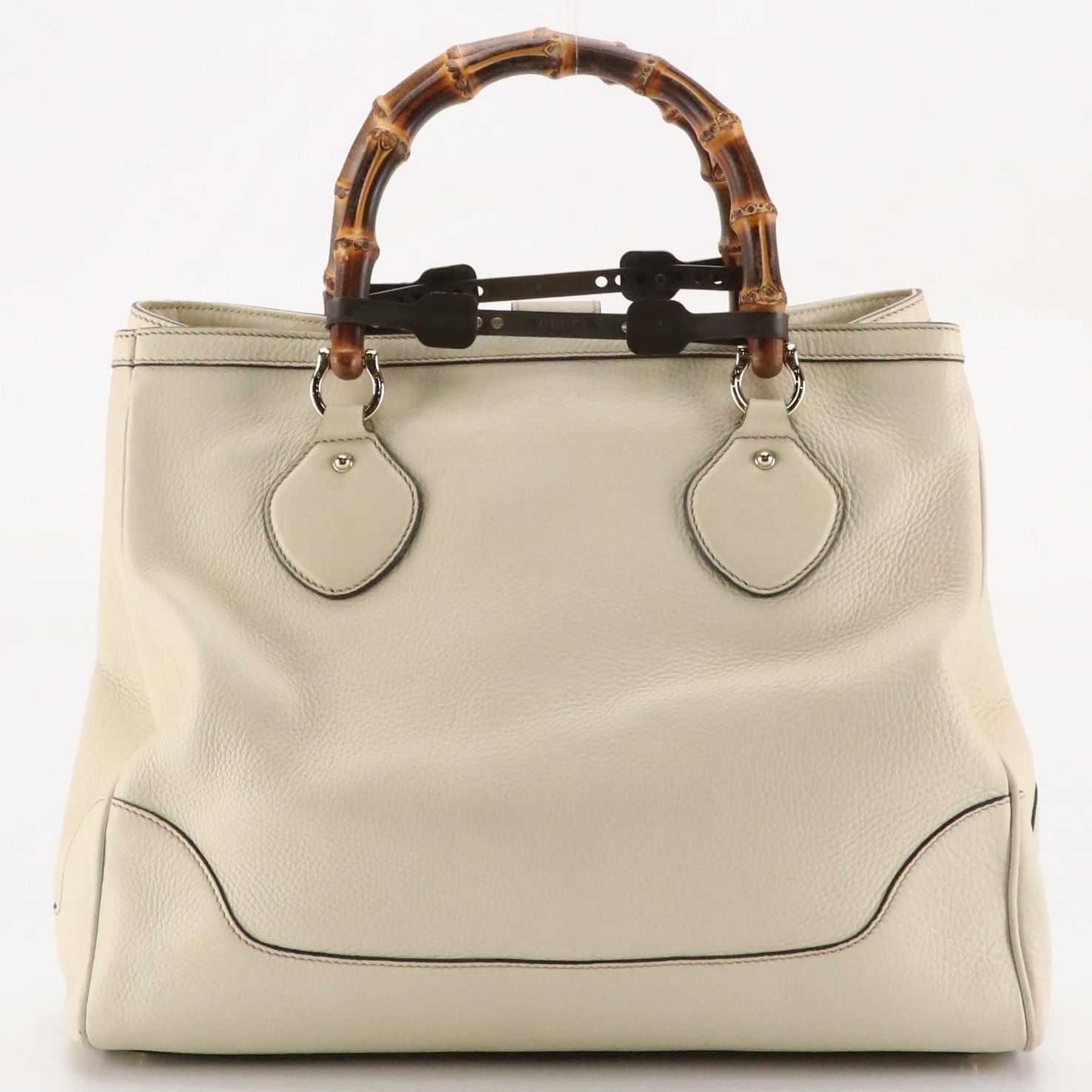Gucci Bamboo Handle Calfskin Grain Leather Tote