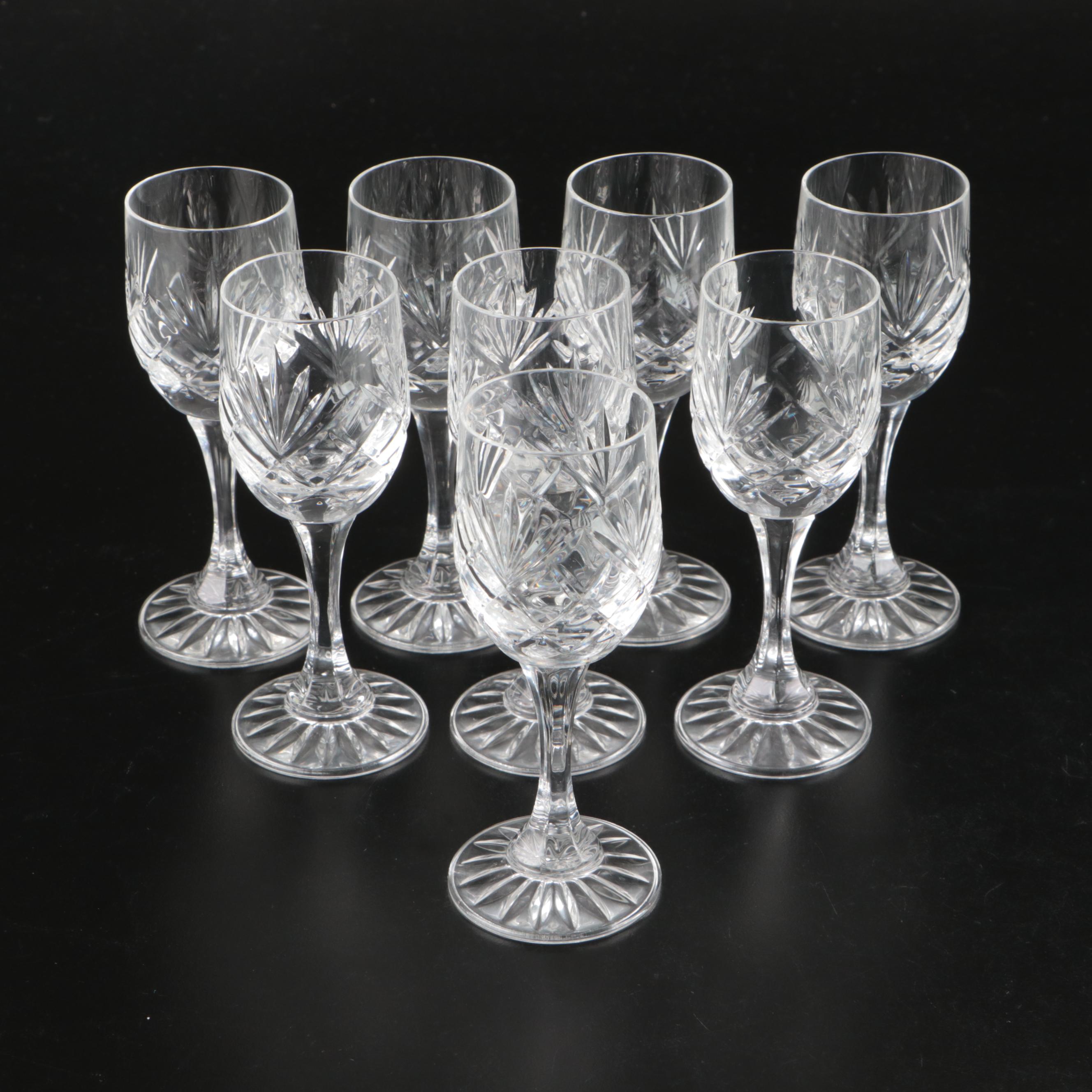 Edwardian Style Crystal Decanter with Cordial Glasses, Mid to Late 20th Century