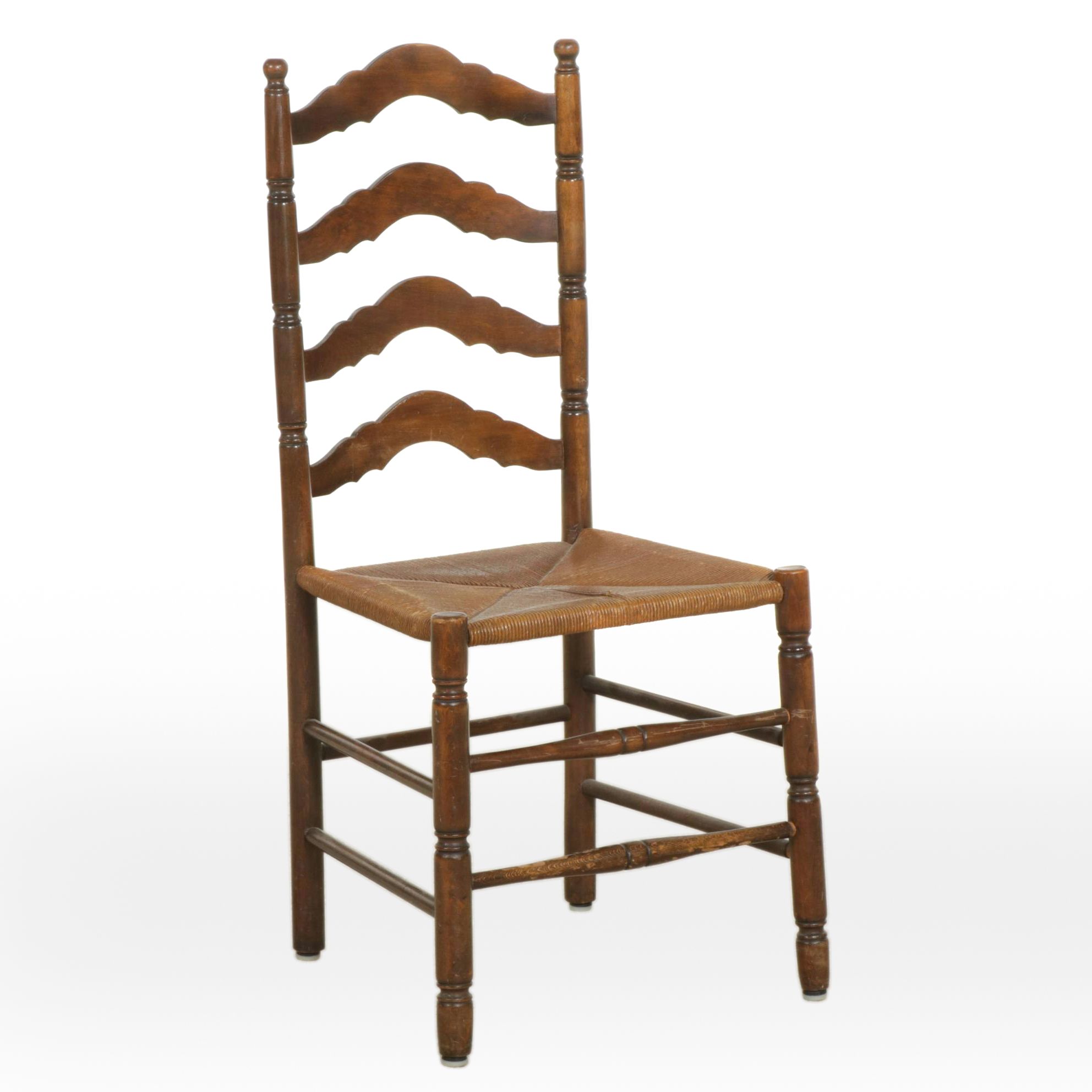 Ladder Back Side Chair with Paper Rust Seat, Mid to Late 20th Century