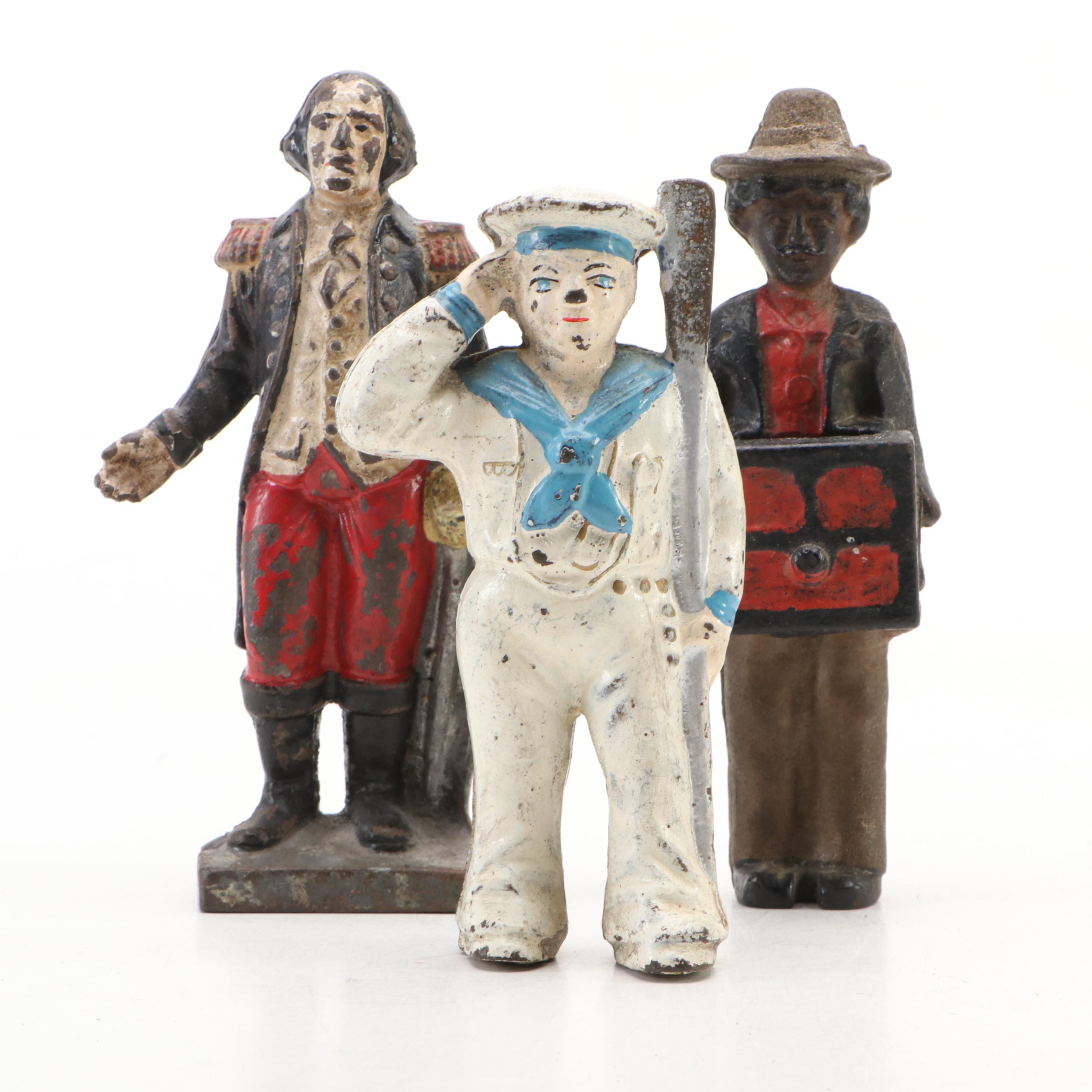 Cast Iron George Washington, Sailor and Other Coin Bank, Early 20th Century