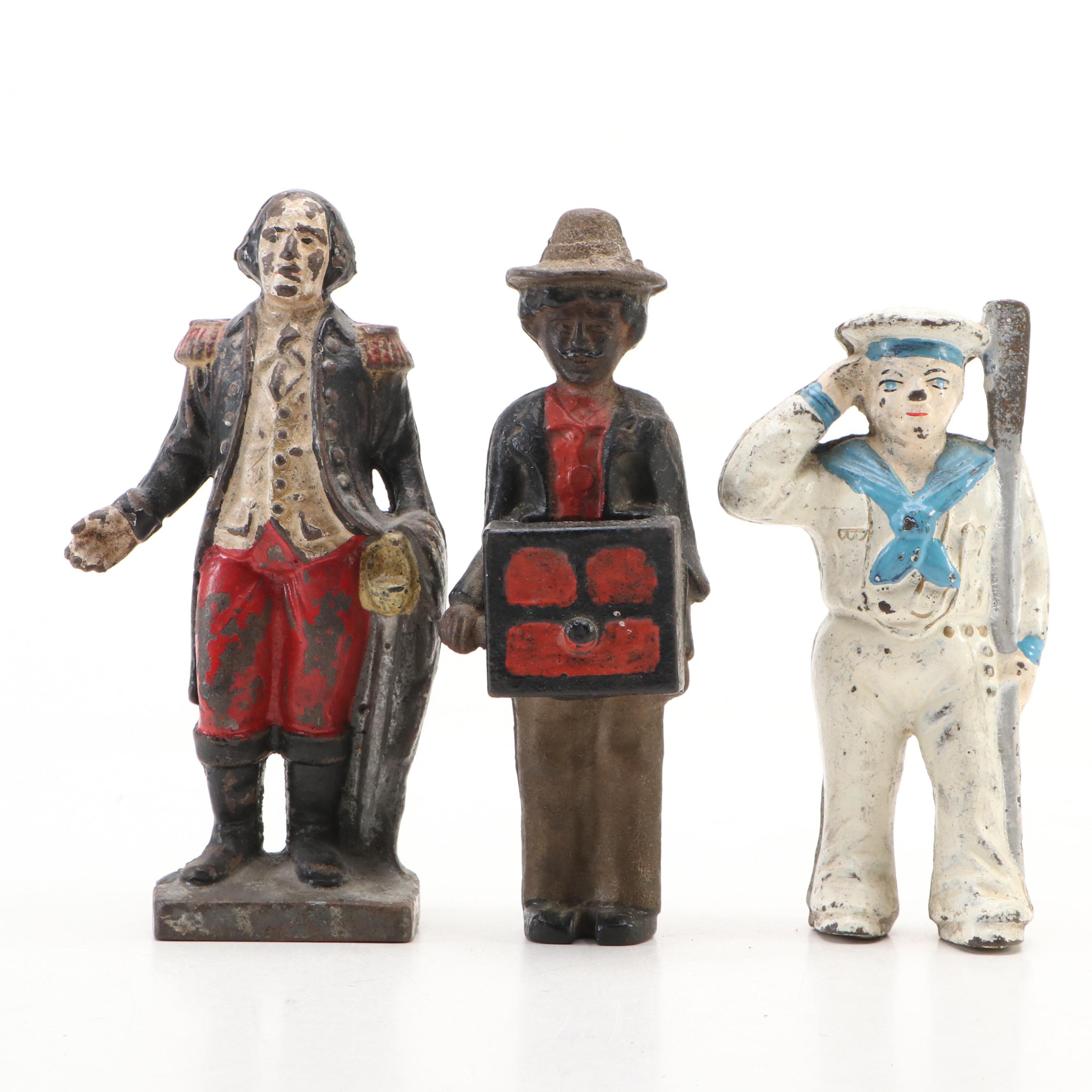 Cast Iron George Washington, Sailor and Other Coin Bank, Early 20th Century