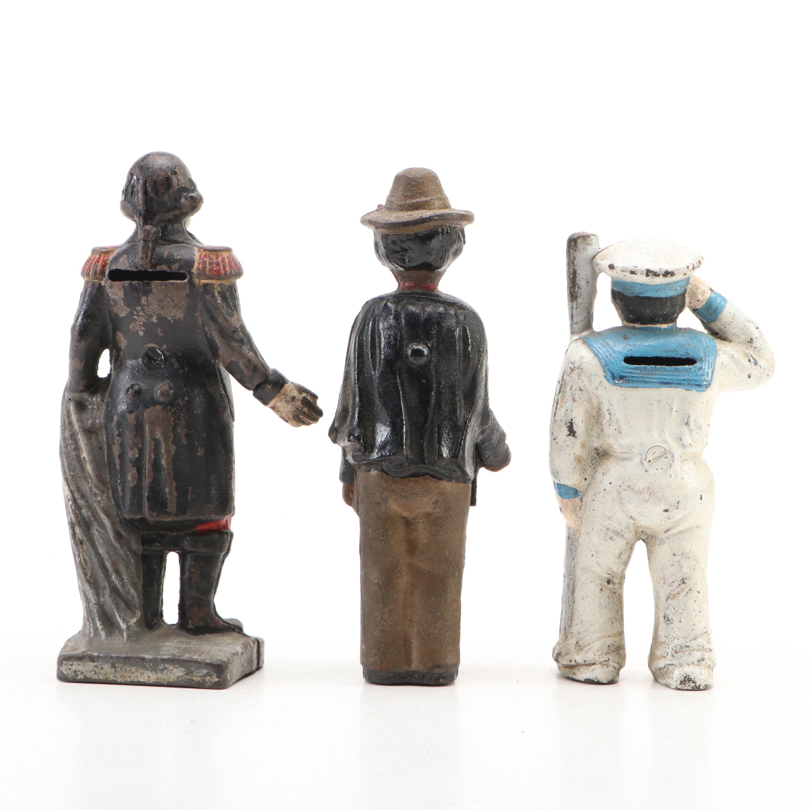Cast Iron George Washington, Sailor and Other Coin Bank, Early 20th Century