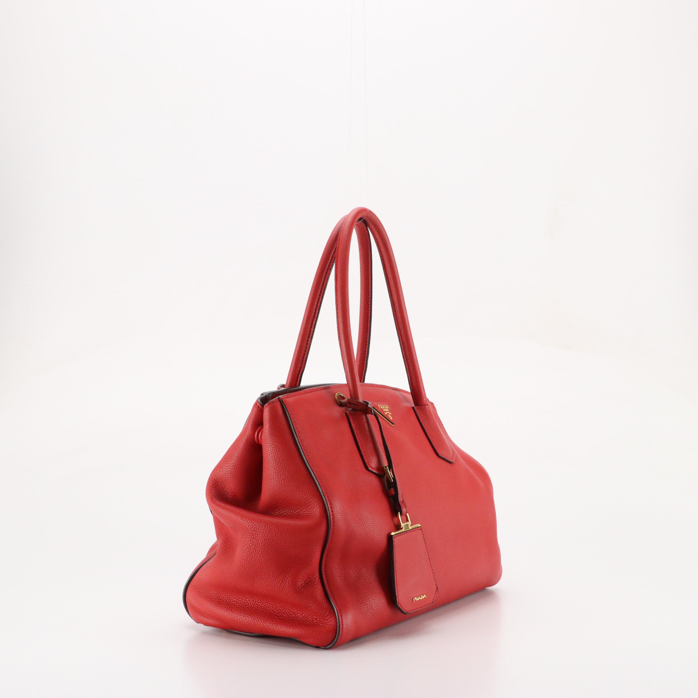Prada Two-Way Shoulder Tote in Red Vitello Daino Leather
