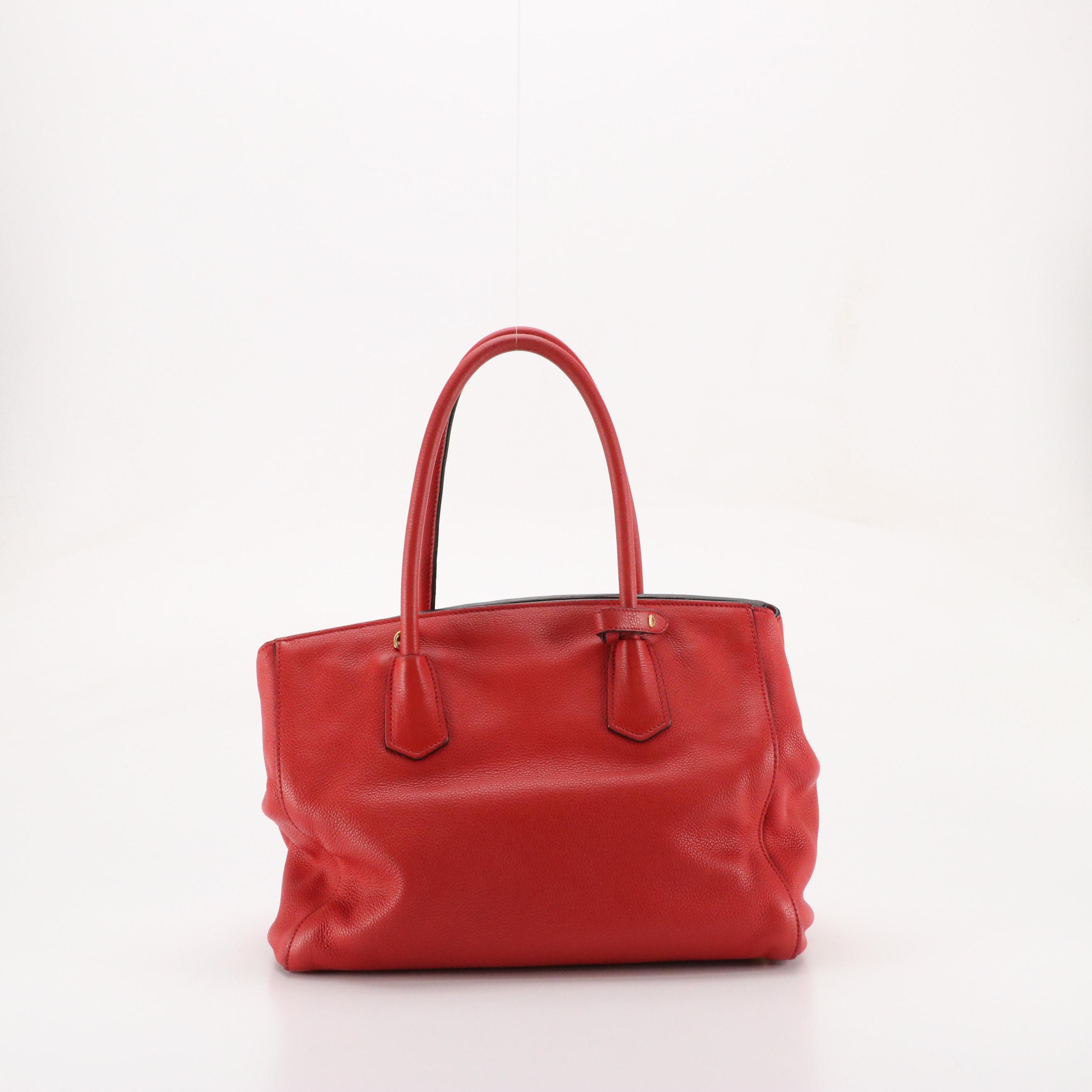 Prada Two-Way Shoulder Tote in Red Vitello Daino Leather