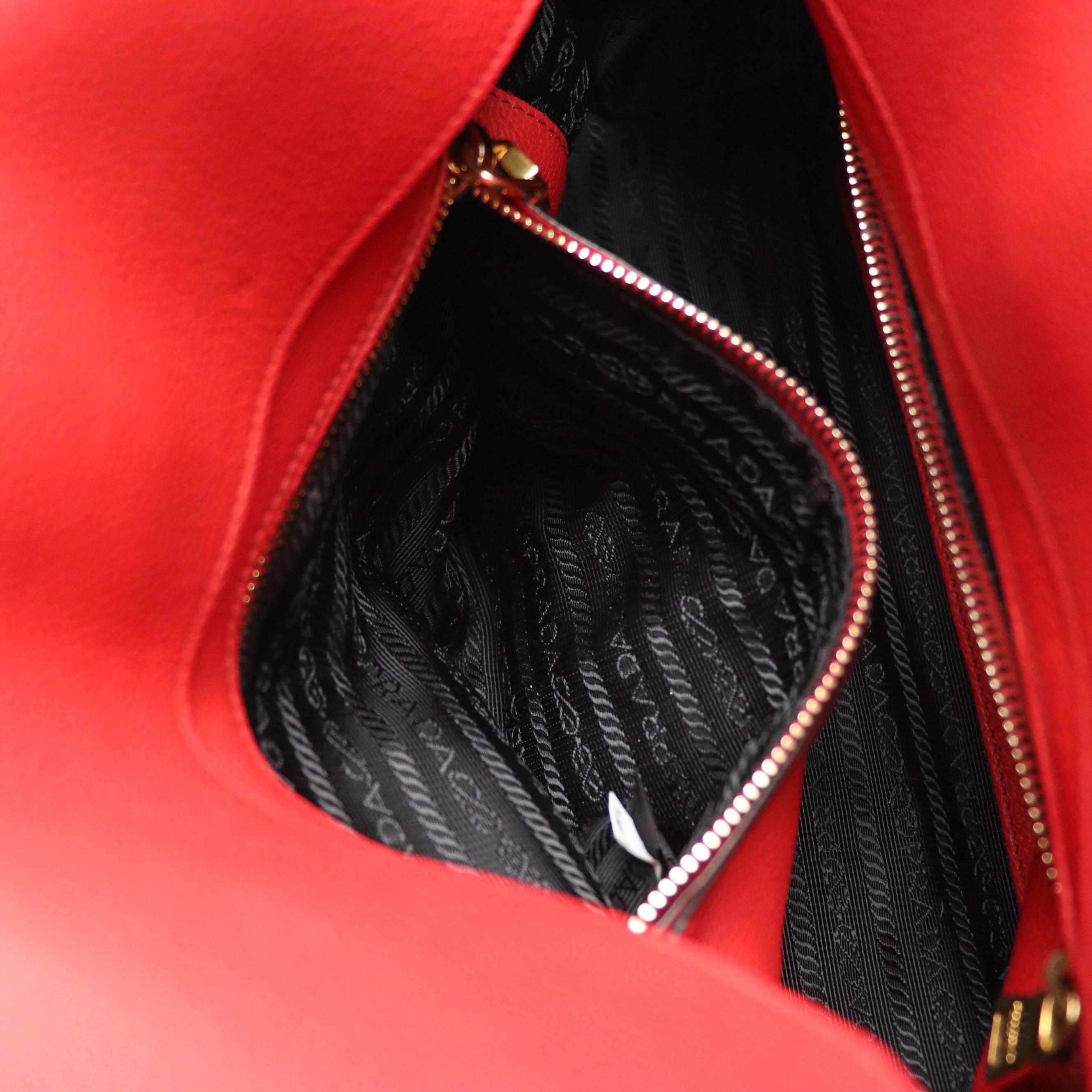 Prada Two-Way Shoulder Tote in Red Vitello Daino Leather