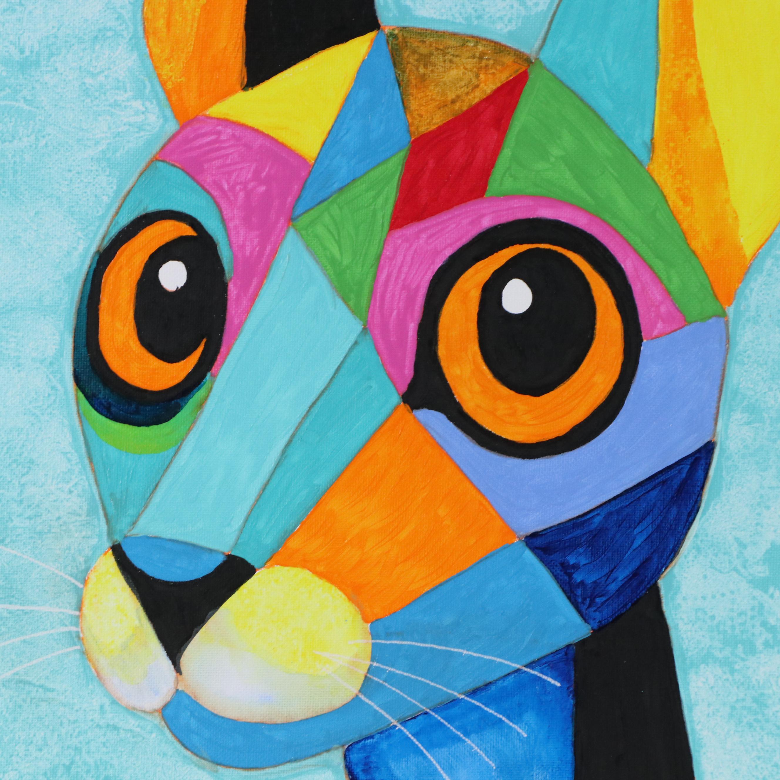 deSanto Stylized Acrylic Painting of a Cat "Kaleidokat," 2025