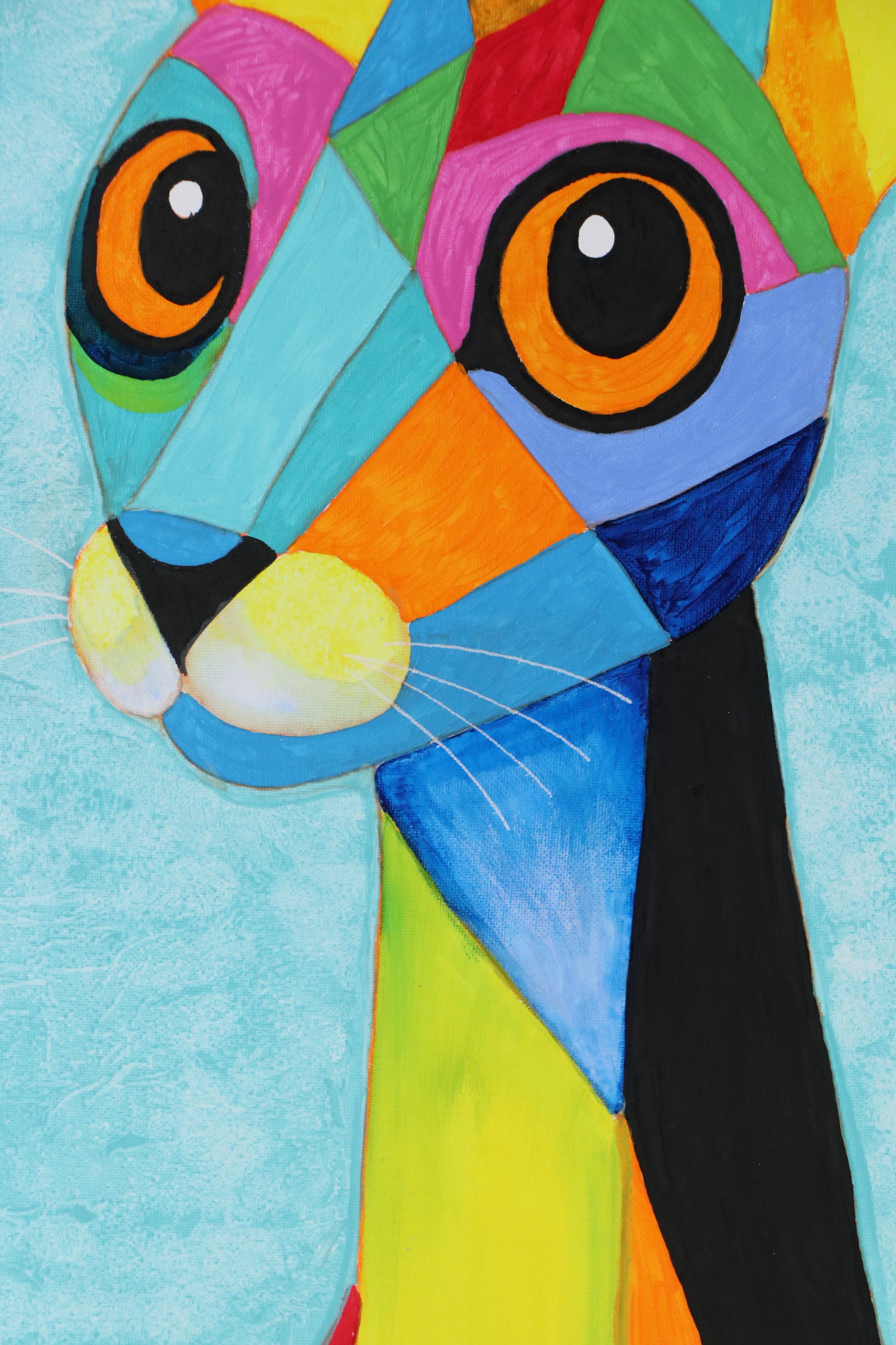 deSanto Stylized Acrylic Painting of a Cat "Kaleidokat," 2025