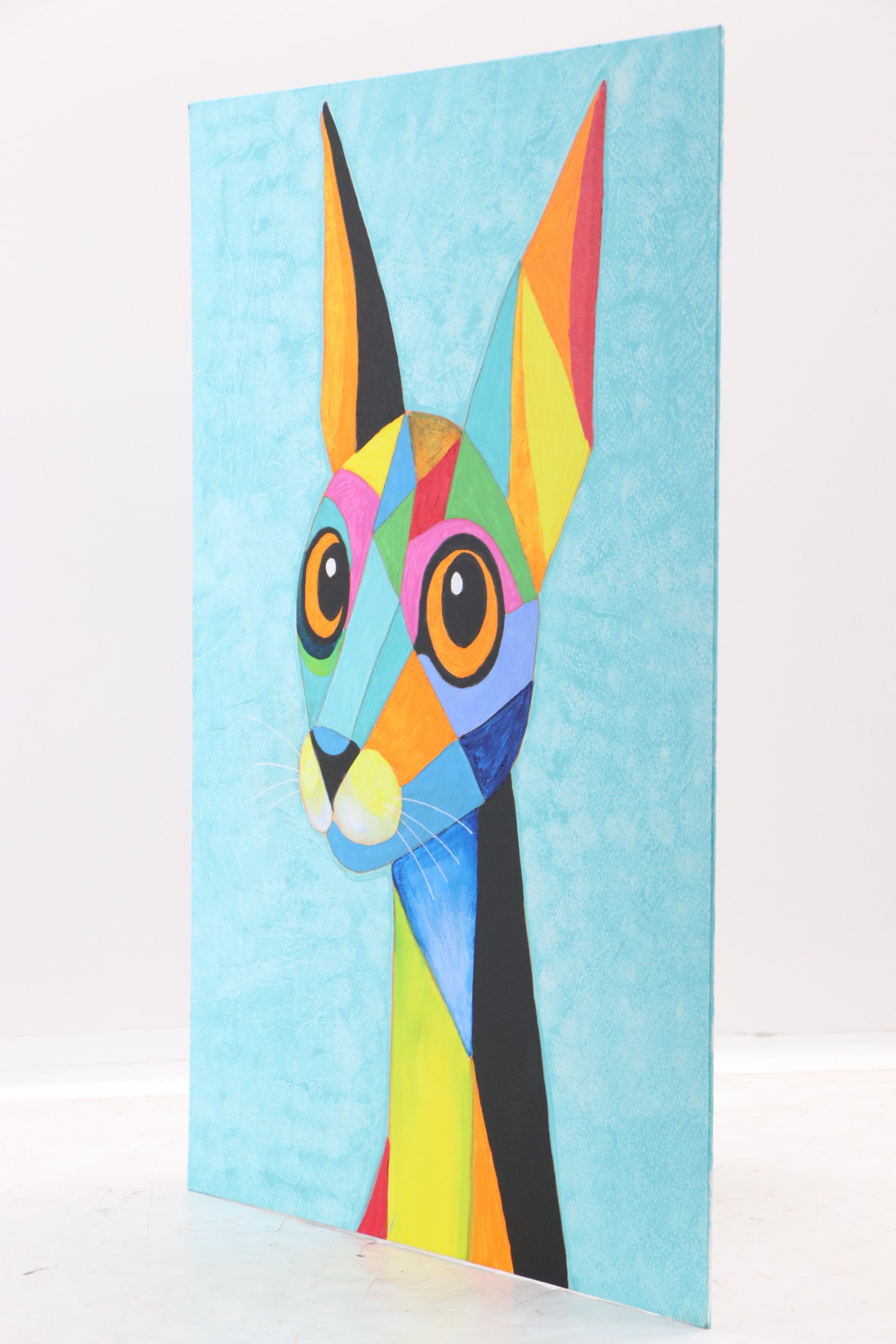 deSanto Stylized Acrylic Painting of a Cat "Kaleidokat," 2025