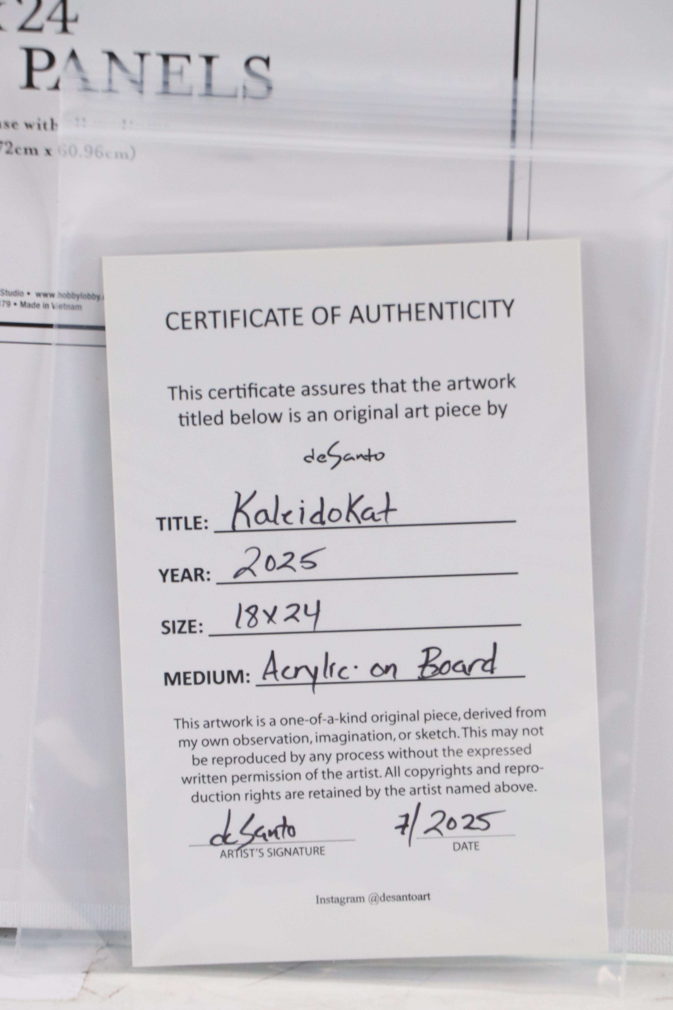 deSanto Stylized Acrylic Painting of a Cat "Kaleidokat," 2025