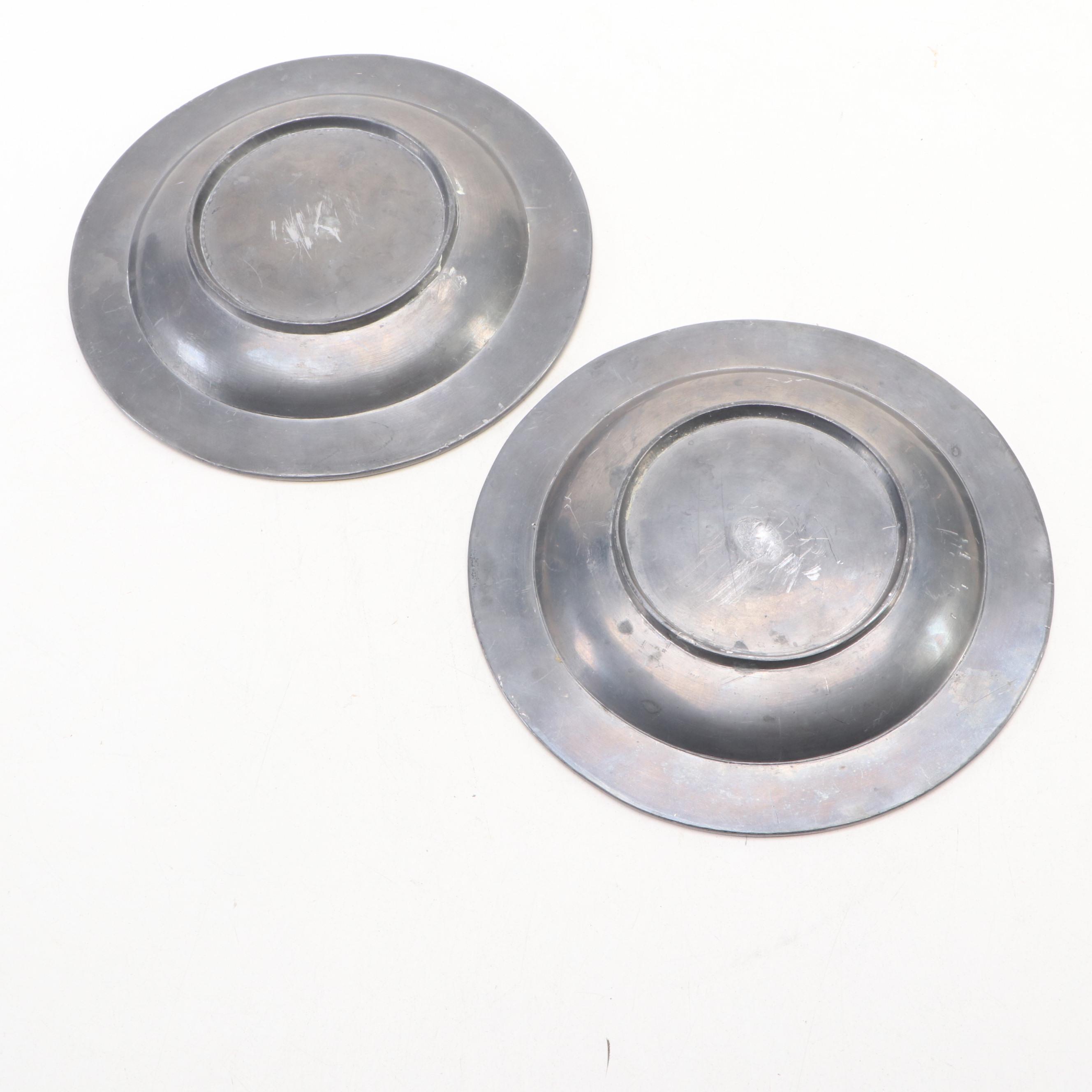 Mid Century Modern Style Pewter Bowl with Stylized Brass Fu Symbol