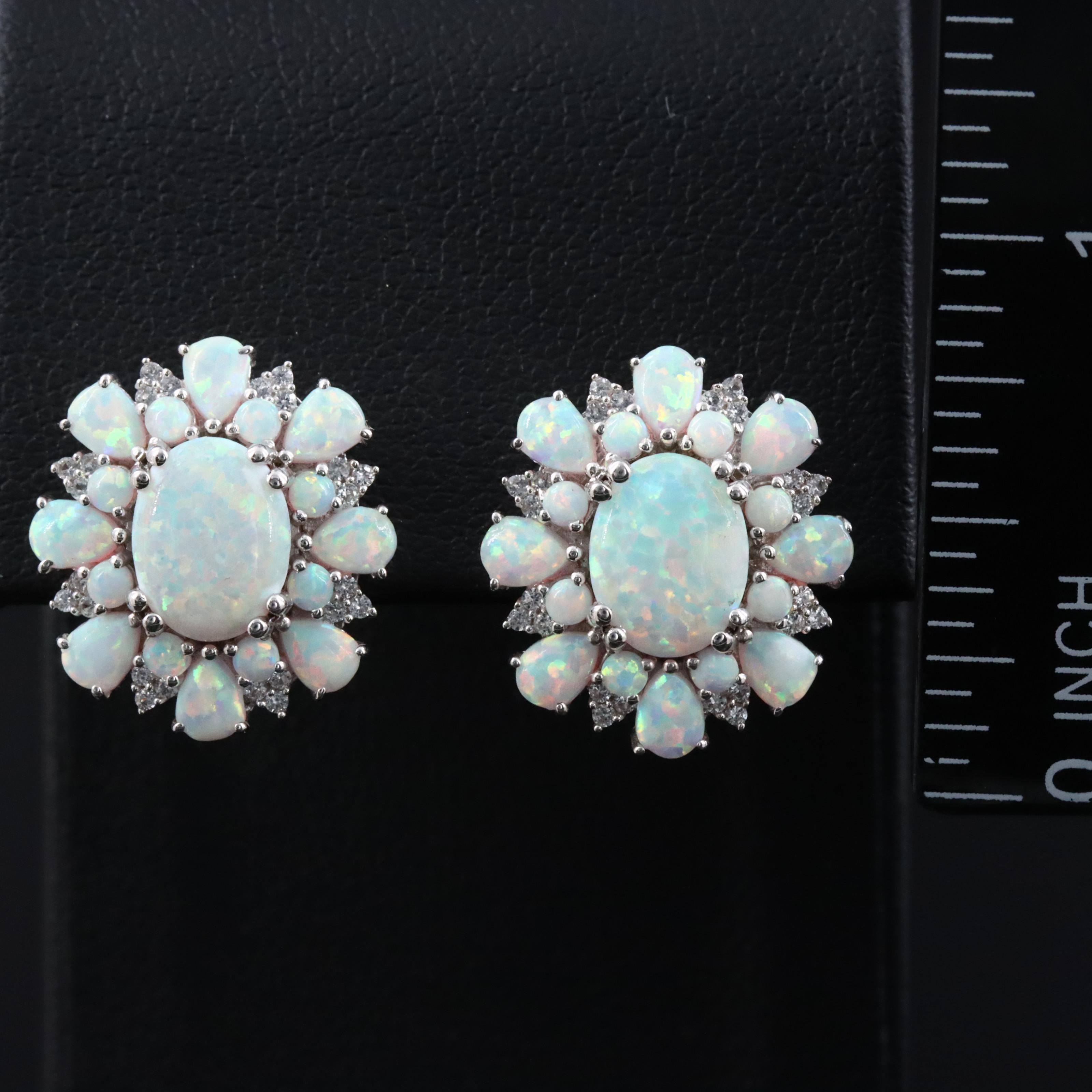 Sterling Opal and Sapphire Halo Stud Earrings