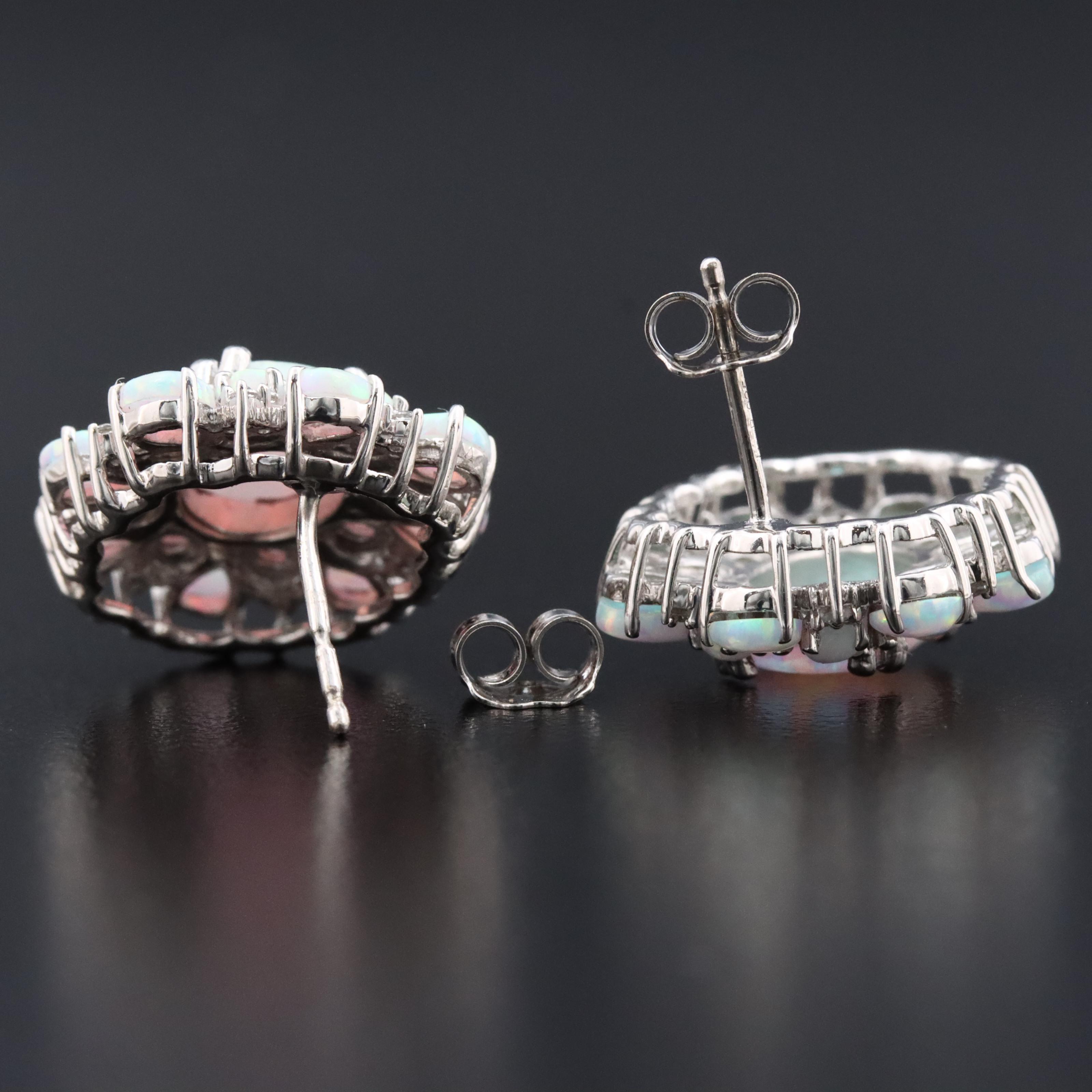 Sterling Opal and Sapphire Halo Stud Earrings