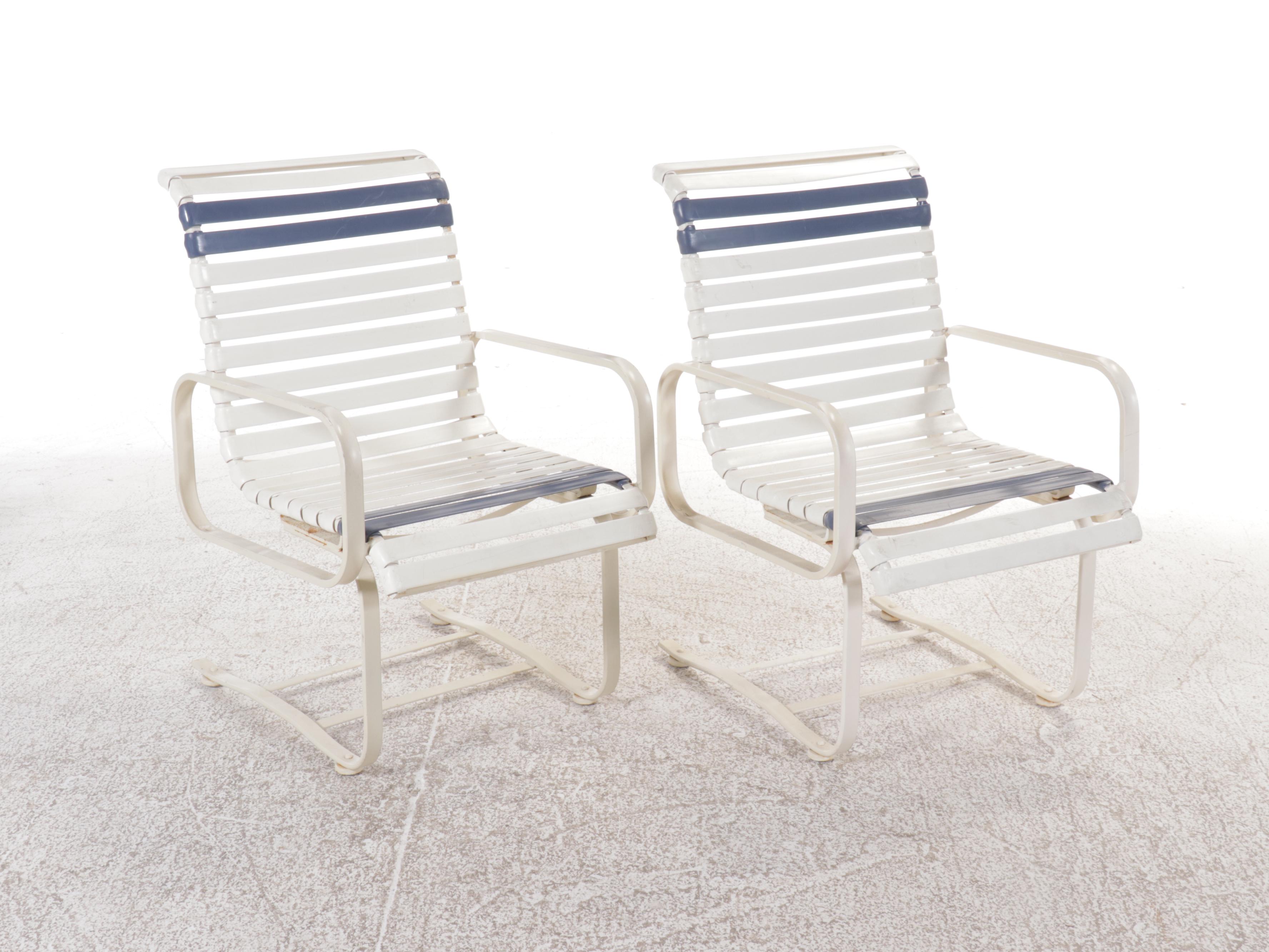 Pair of Cantilevered Aluminum Patio Armchairs with Ottoman and Side Table