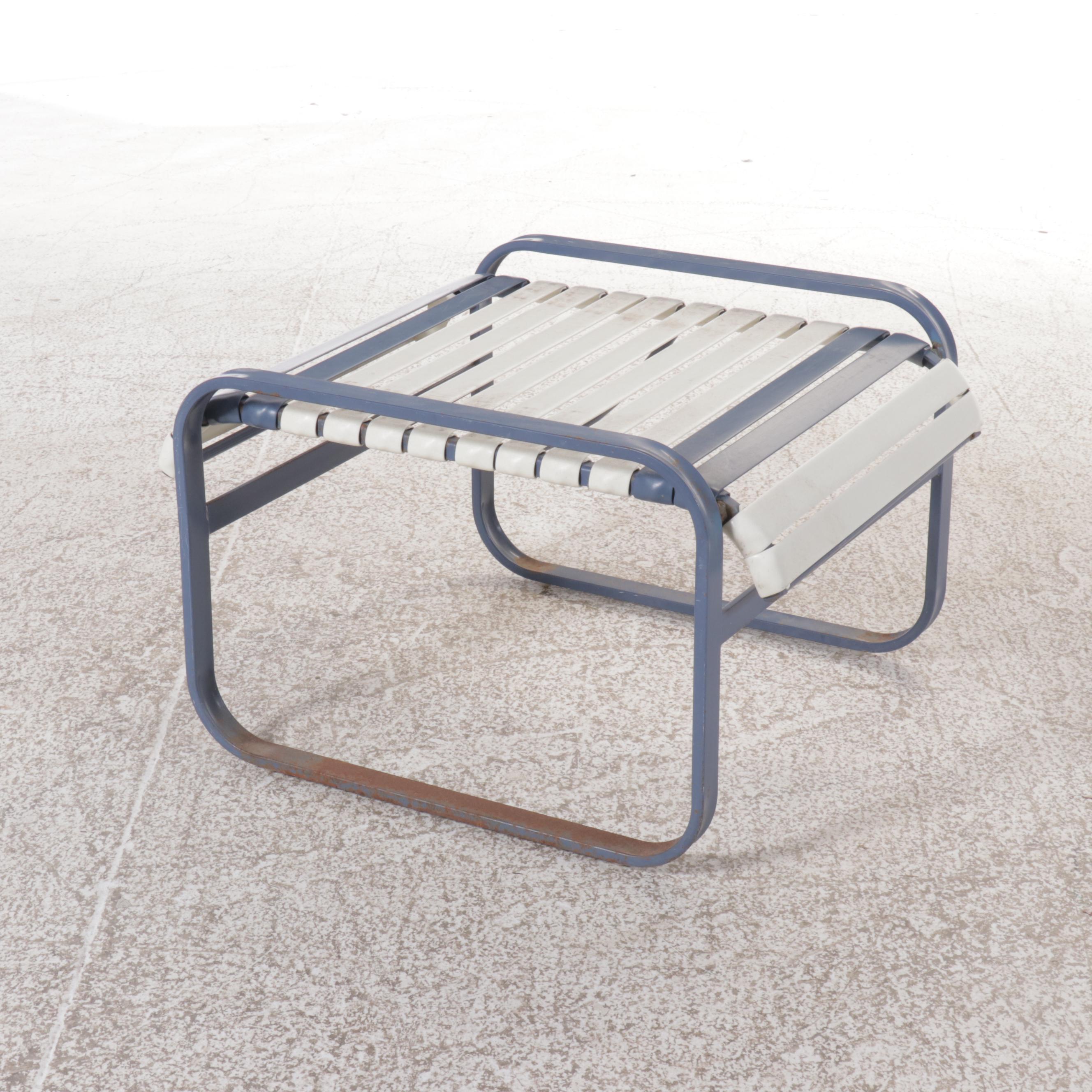 Pair of Cantilevered Aluminum Patio Armchairs with Ottoman and Side Table